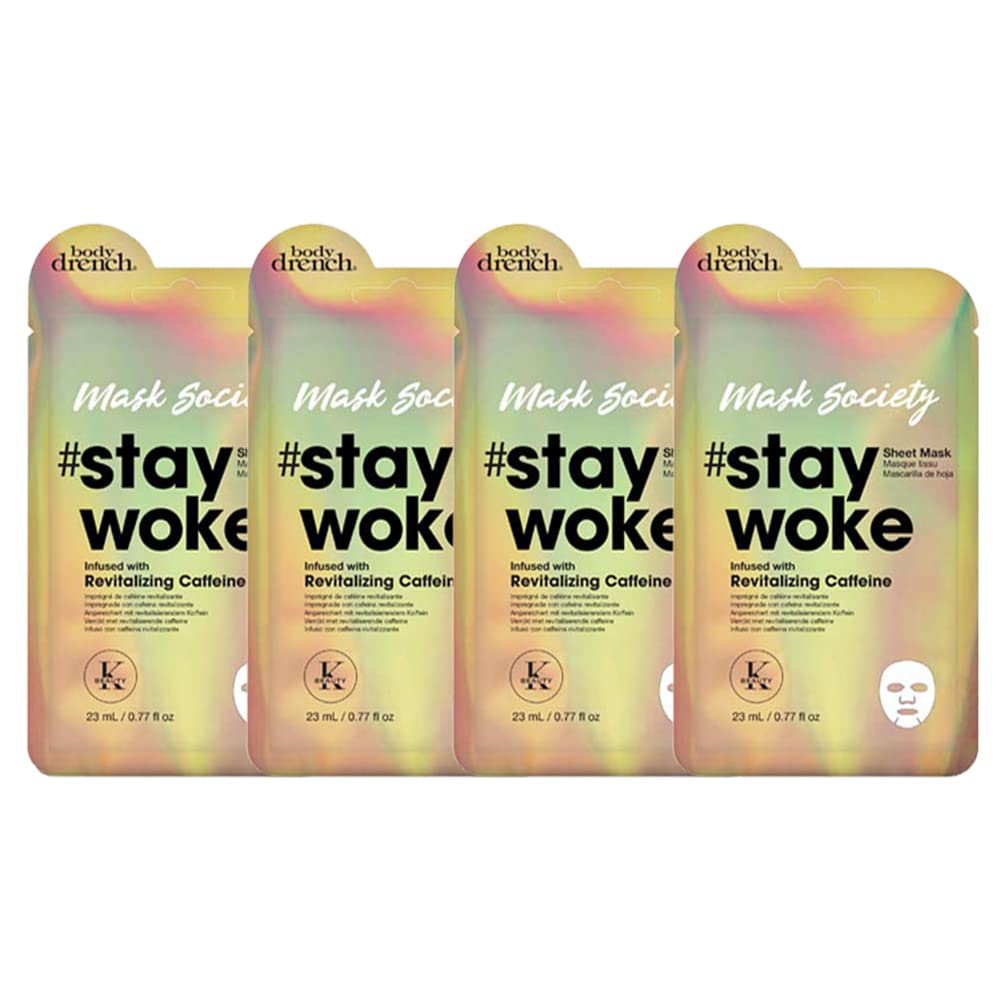 Tan Body Drench Mask Society Stay Woke Face Sheet Mask with Revitalizing Caffeine x 4 packs