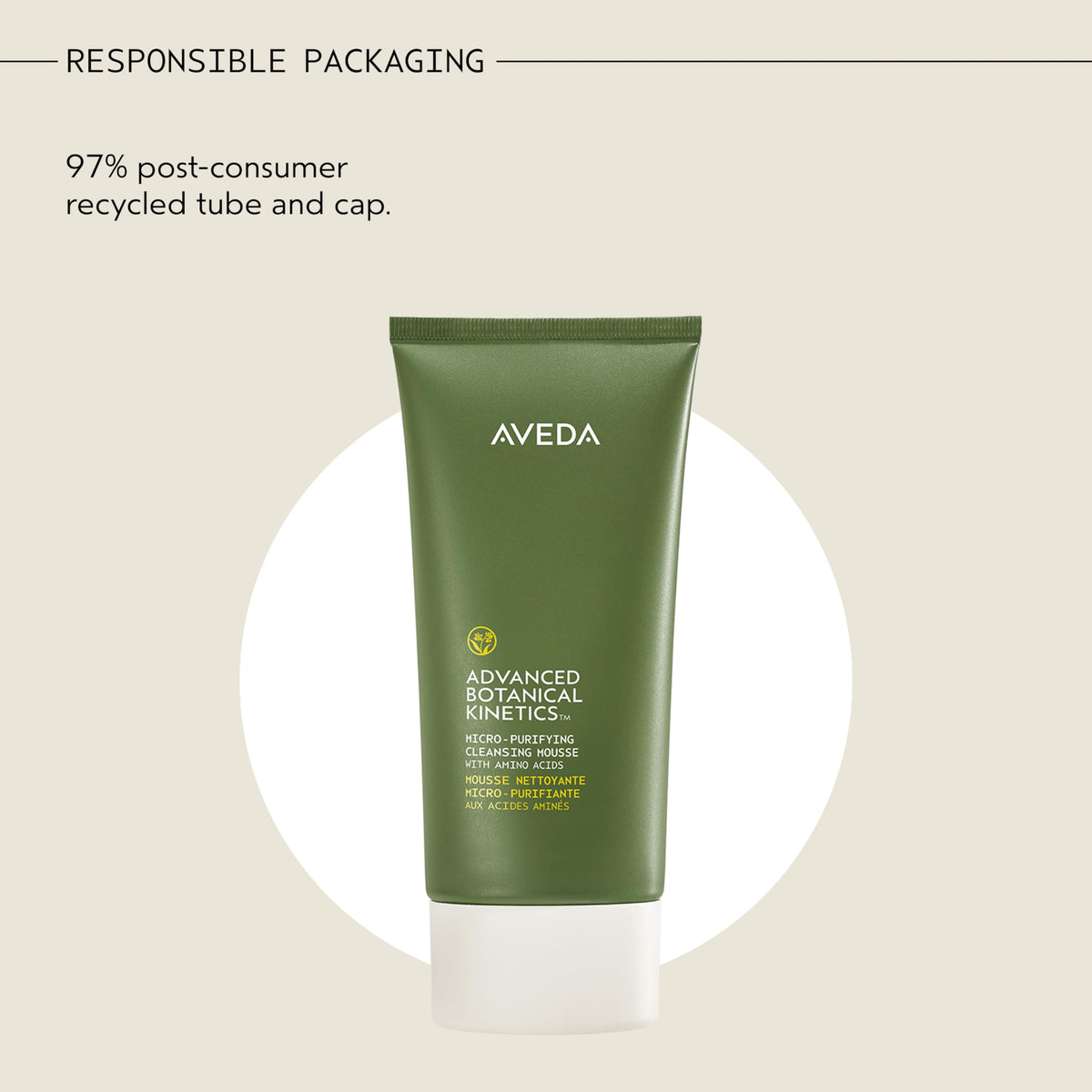 Antique White Aveda Advanced Botanical Kinetics Micro-Purifying Cleansing Mousse | Removes makeup, excess oil, and impurities | Vegan | Full Size | 5 Fl Oz