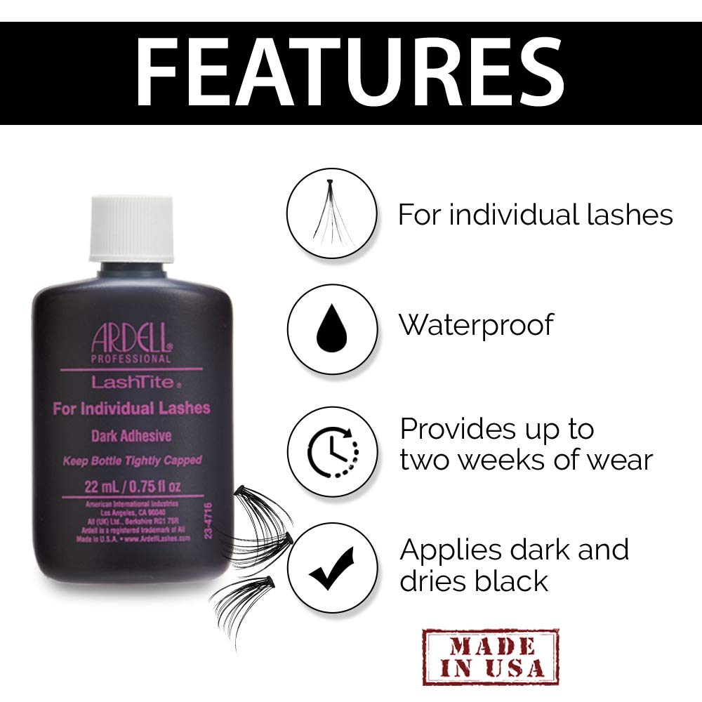 White Smoke Ardell LashTite Lash Adhesive, Dark Eyelash Glue for Individual Lashes - Long-Lasting Waterproof Lash Glue, 0.75 oz, 2 Pack