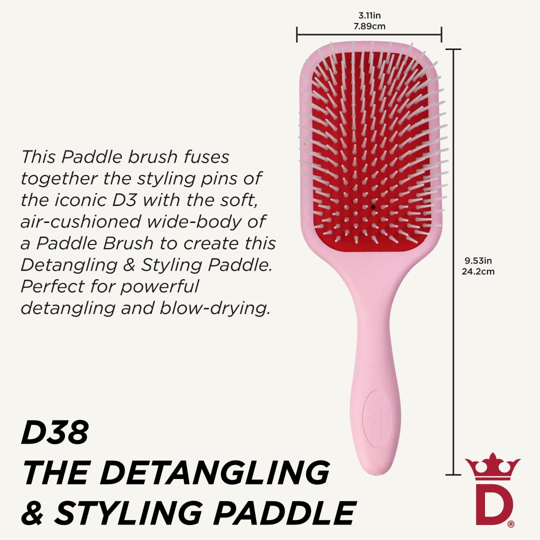 Seashell Denman D38 Paddle Hairbrush Pink crush -Air cushioned pad for Detangling, Blow drying, Smoothing, Styling brush - Hair brush For All Hair types - Women and Men