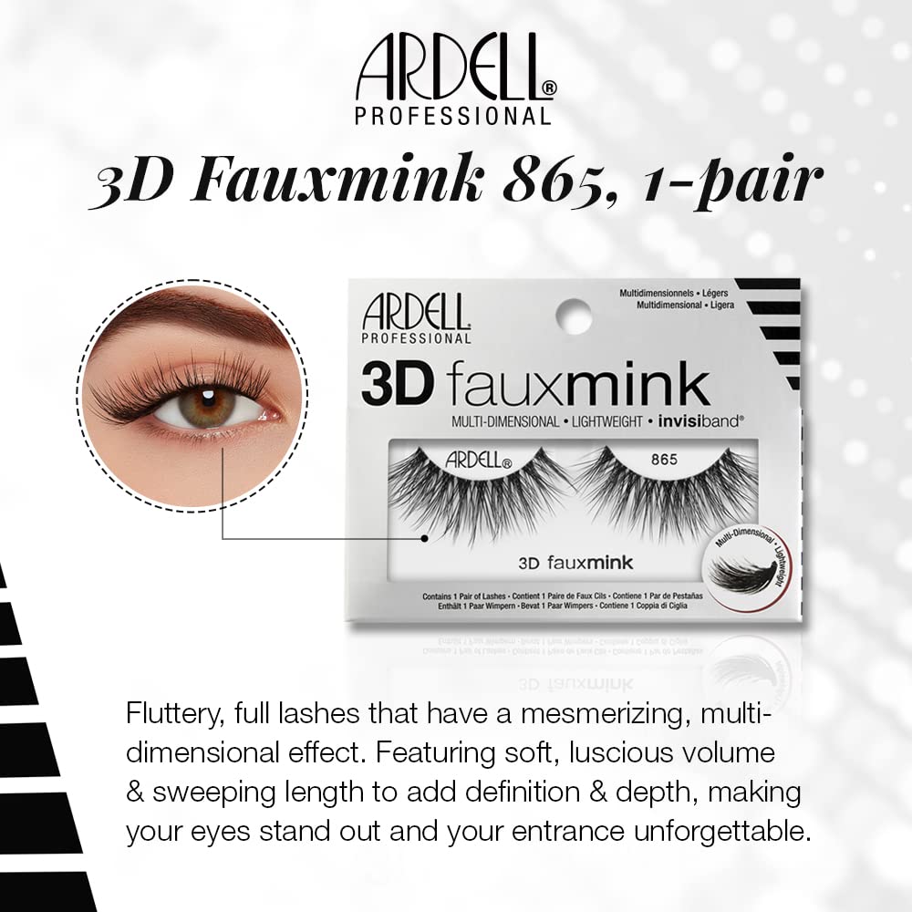 White Smoke Ardell 3D Faux Mink Lashes 865 - Lightweight, Reusable, Wispy False Eyelashes for a Dramatic Natural Look, 1 Pair