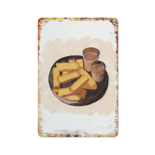 Lavender Chai And Cake Rusk Wall Art Pakistani Indian Tea Art South Asian Wall Pakistan Art Fun Office Wall Art Poster Coffee Bar Tin Sign Cubicle Decor Desk Home Gift Vintage Decor Metal Logo 8" x 12"
