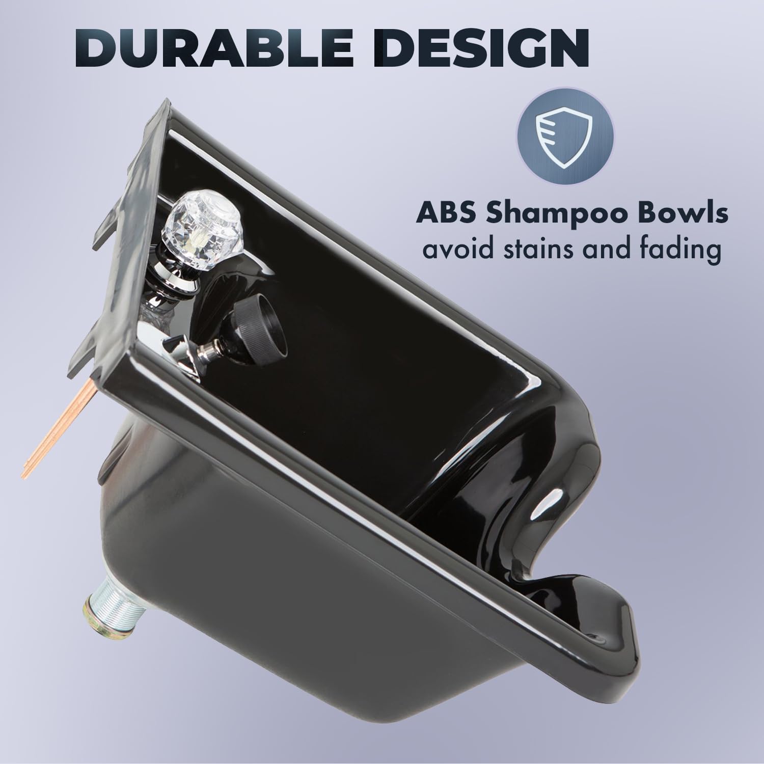Light Gray Pibbs 5350 Professional Salon Shampoo Bowl - Durable ABS Plastic with Pibbs 562 Single-Handle Faucet, Stain-Resistant, Includes Spray Hose & Installation Hardware, 19"x18.75"x9", Black, PIB-5350