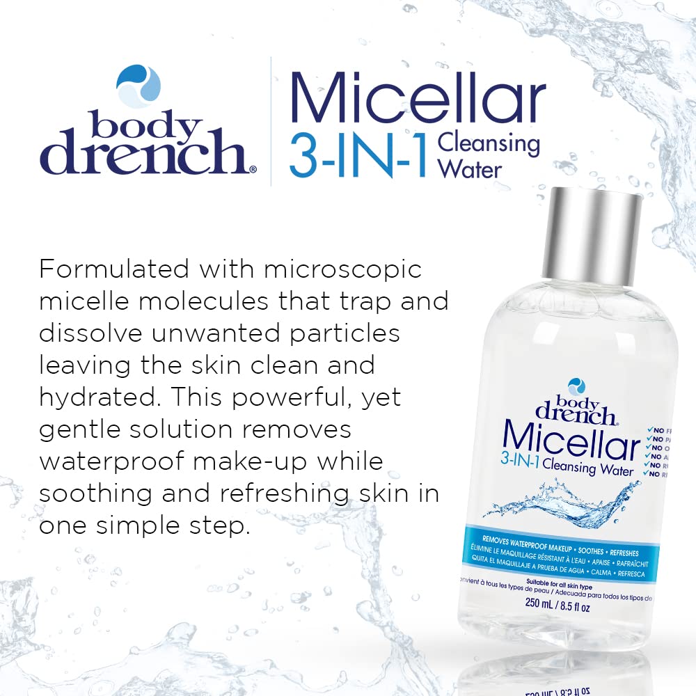 White Smoke Body Drench 3-in-1 Micellar Water Makeup Remover, Facial Cleanser & Hydrating Water for Sensitive Skin, Eye Makeup Remover, 8.5 fl oz