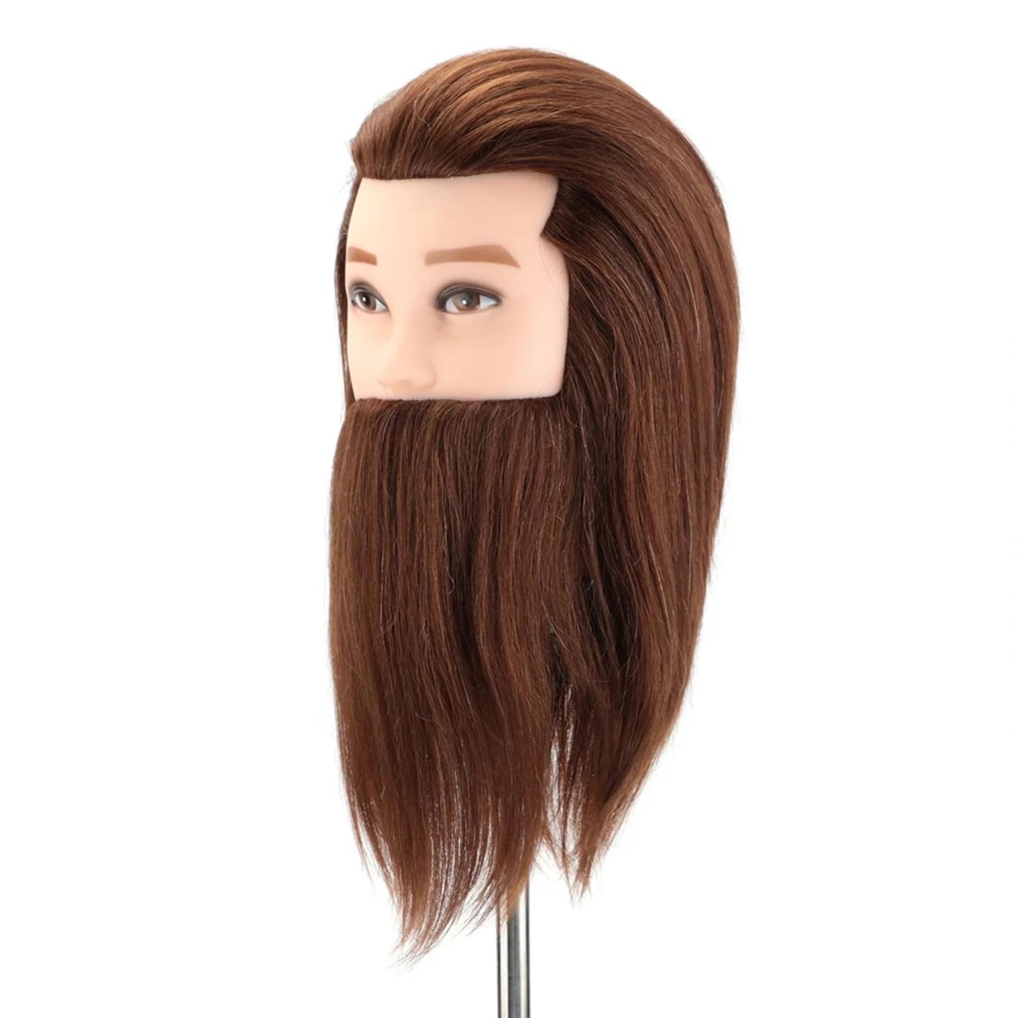 White Smoke Mannequin Head Human Hair for Hair Styling, Barber Mannequin Head Male with 100% Human Hair and Beard Cosmetology Training Manikin Head for Hair Cutting