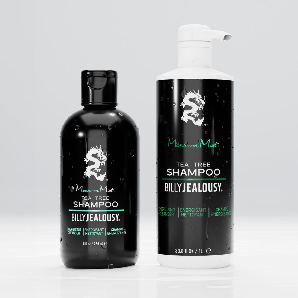 Light Gray Billy Jealousy Monsoon Mist Tea Tree Energizing Men's Shampoo with Peppermint & Rosemary, Removes Oil Build-up and Soothes Scalp Itch & Irritation, 8 Oz.