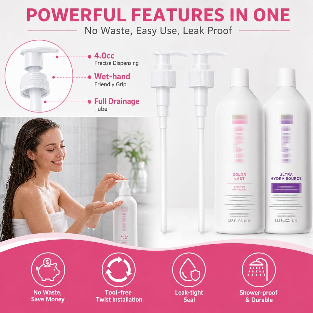 Lavender 2 Packs Pump for Biolage Shampoo and Conditioner 1L / 33.8 oz Bottle, Liter Pump for Biolage 33.8 oz Dispenser Pumps