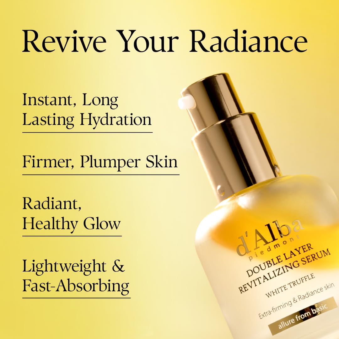 Pale Goldenrod d'alba Piedmont Italian White Truffle Double Layer Revitalizing Serum (1.01 fl.oz), 100hr Hydration, Hyaluronic Acid and Centella Asiatica, Skin Firming and Tightening, Long-lasting Korean Skin Care