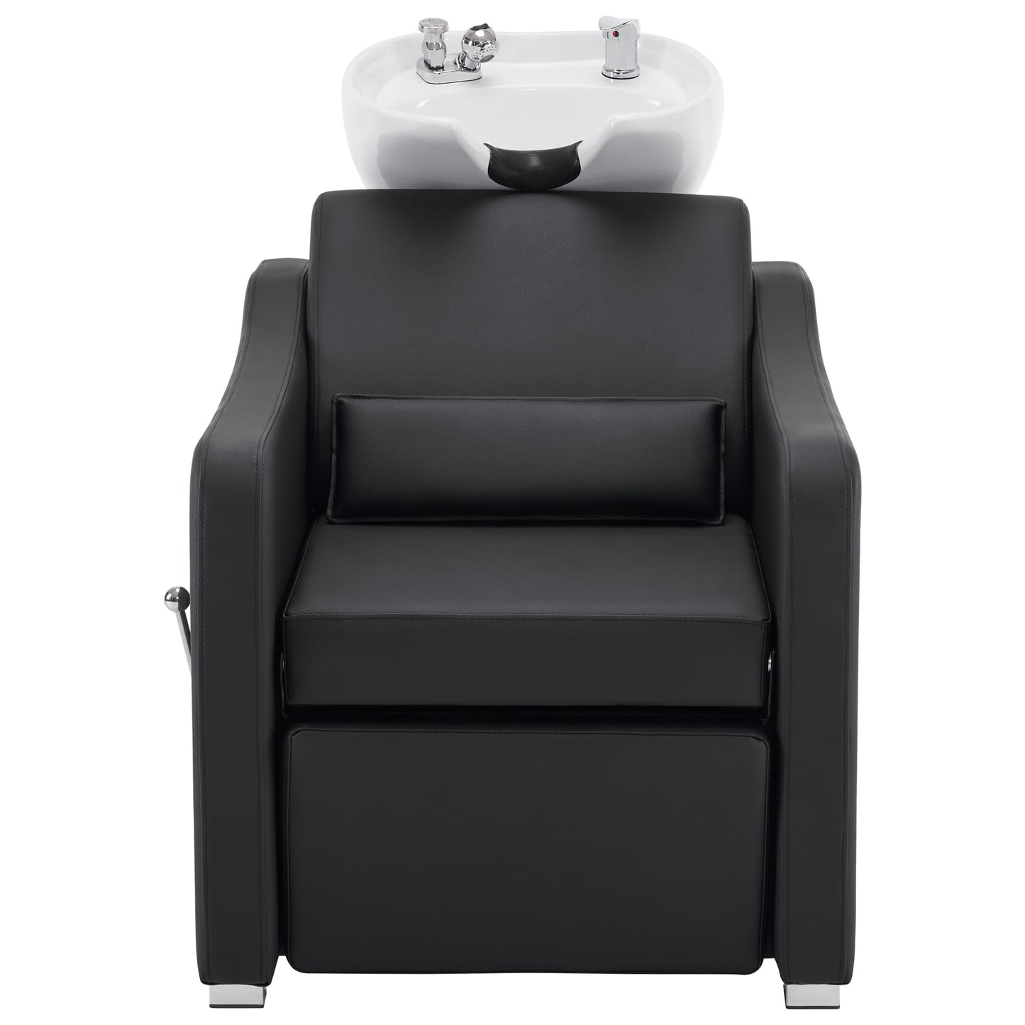 Dark Slate Gray BarberPub Backwash Shampoo Station Chair, Adjustable Porcelain Ceramic Hair Wash Bowl with Chair, Shampoo Station for Barber Shop, Spa Beauty Salon Equipment 9364 (Black)