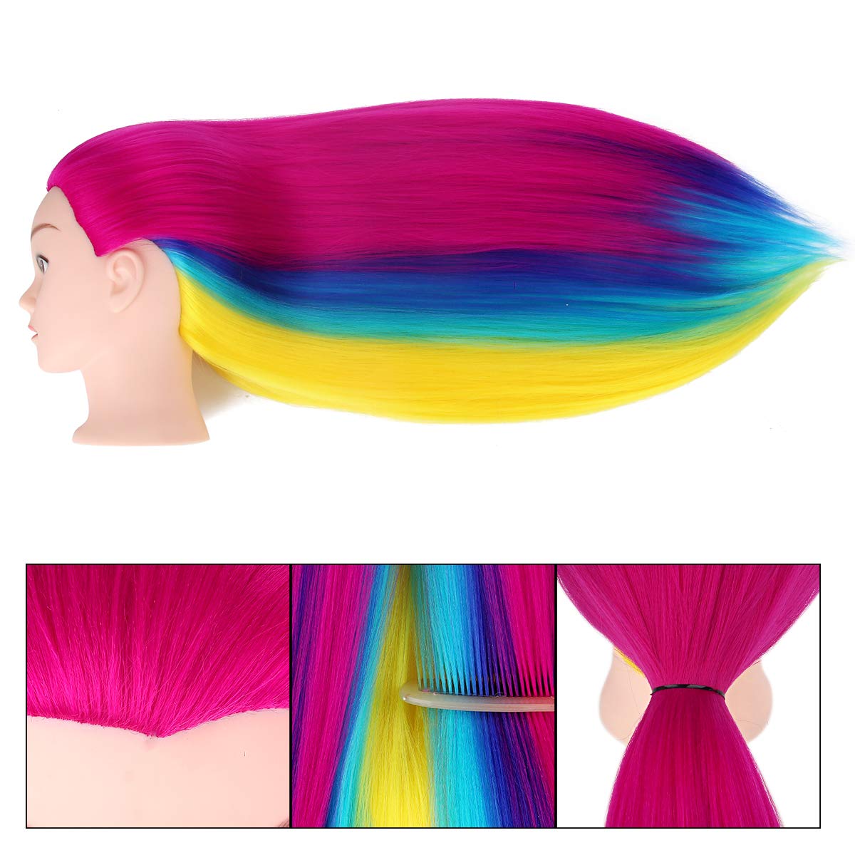 White Smoke Training Head, TopDirect 29" Colorful Hair Mannequin Manikin Head Cosmetology Doll Head Practice Styling Hairdressing Training Braiding Heads with Clamp Holder and Tool Set