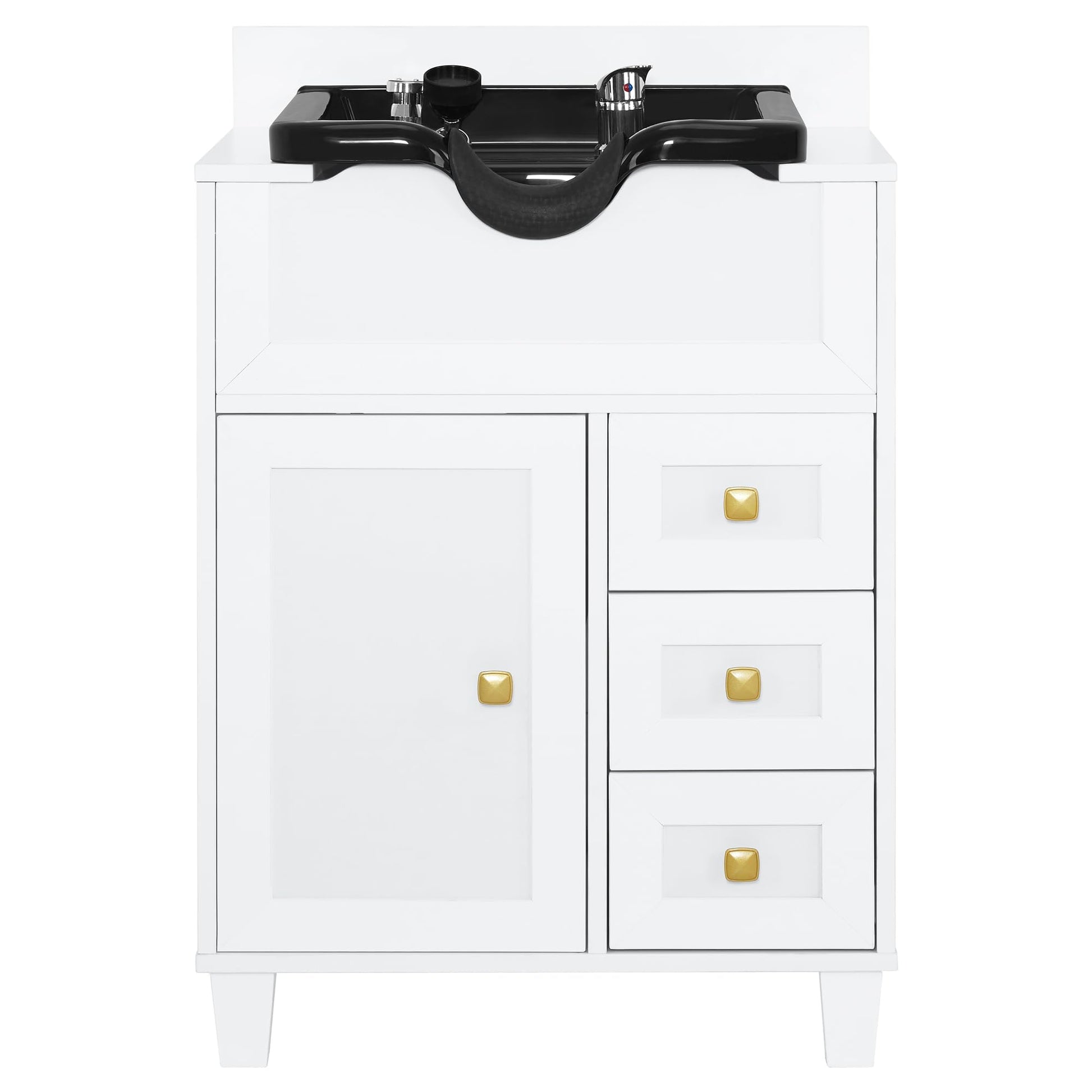 White Smoke BarberPub Barber Storage Shampoo Station, Spa Textured Embossed Cabinet with Shampoo bowl & Drawers, Hair Salon Sink Backwash Equipment 7131 (White)