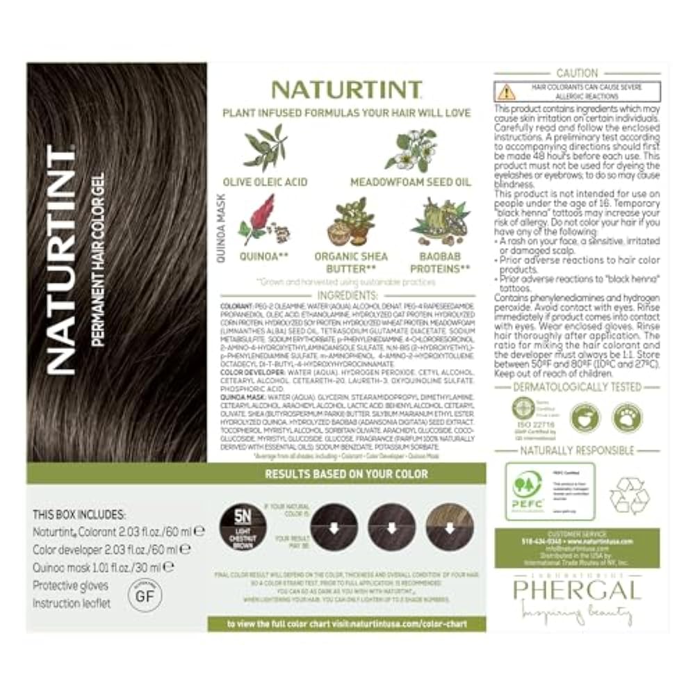 Light Gray Naturtint 5N Light Chestnut Brown Permanent Hair Color (Pack of 6), Ammonia Free, Vegan, Cruelty Free, up to 100% Gray Coverage, Long Lasting Results (Packaging may vary)