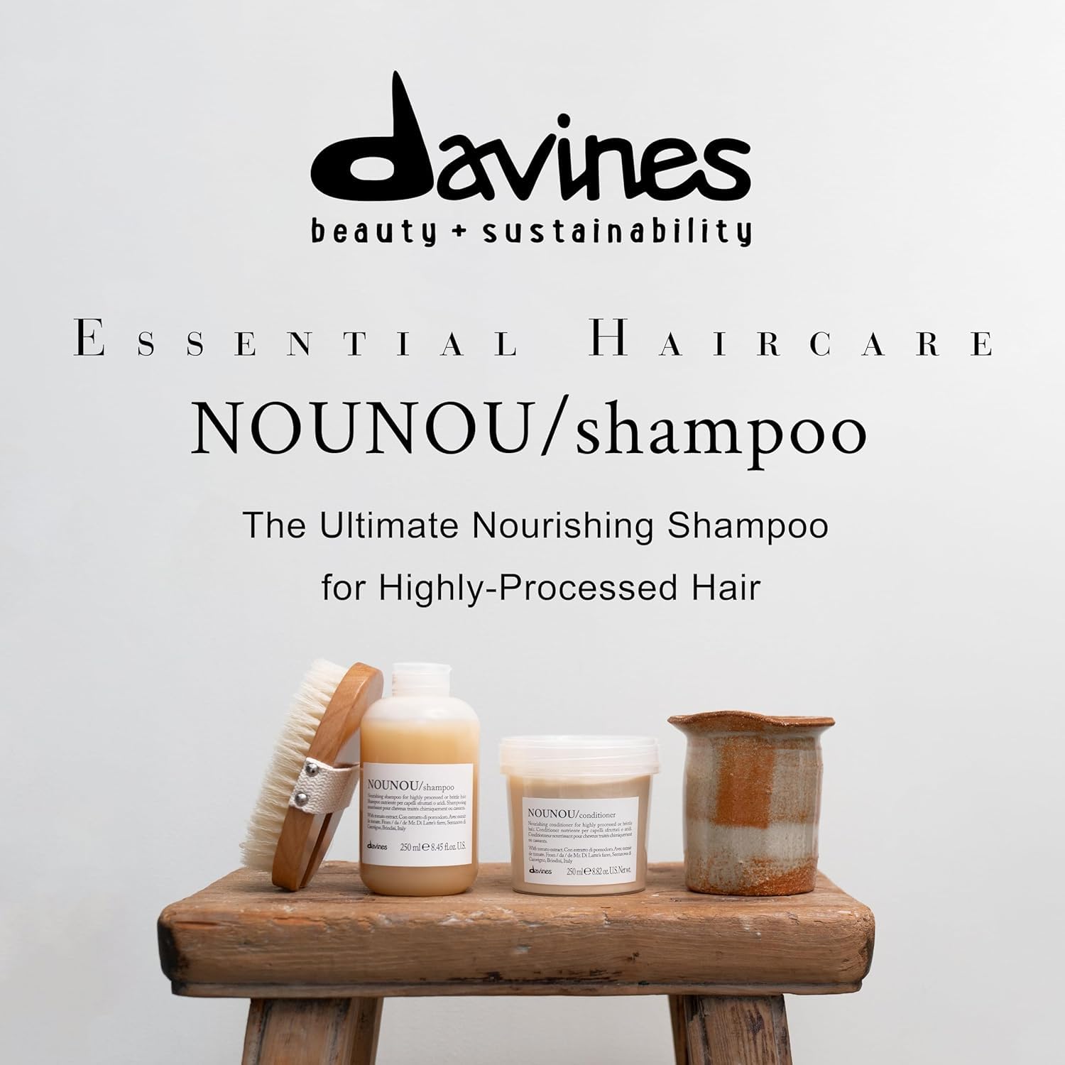 Lavender Davines NOUNOU Shampoo, Hydrating Gentle Cleansing Action for Highly-Processed, Chemically Treated, Dry, Damaged or Brittle Hair - Deep Nourishment Restores Softness with Tomato Extract, 8.45 Fl Oz