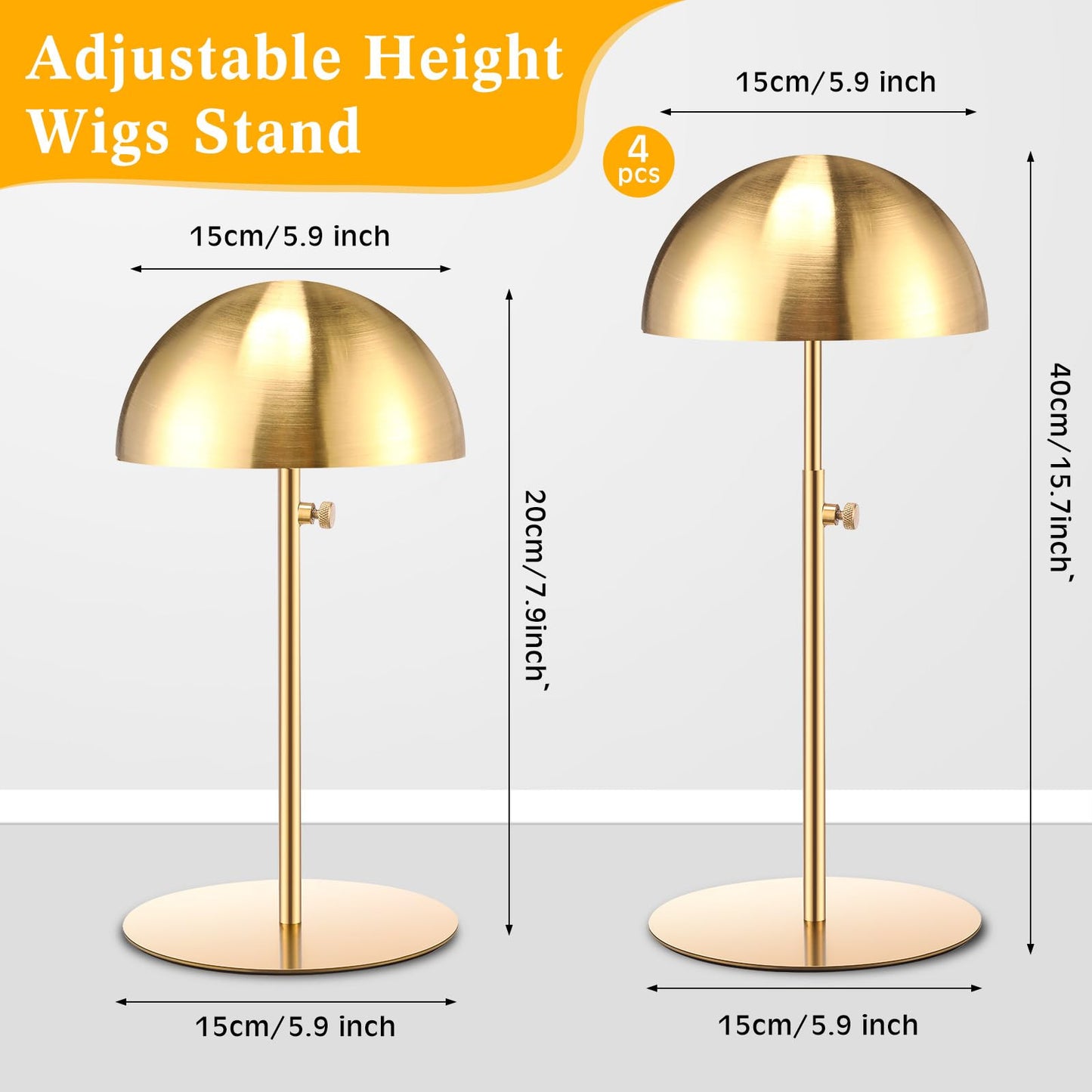 Lavender Sintuff 4 Pcs Hat Display Stand:adjustable 7.9-15.7inch Wigs Head Holder Stand Non Slip Stainless Steel Metal Rack for Multiple Hats Wig Storage Styling Practice(Gold,Round Base)