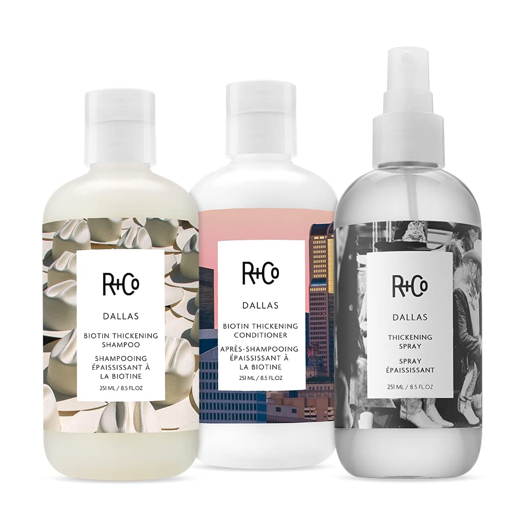White Smoke R+Co Dallas Thickening Kit, Shampoo, Conditioner & Spray