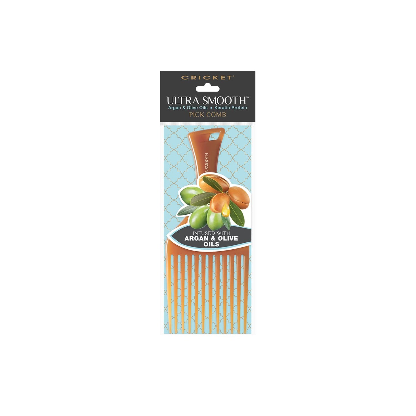 Light Blue Cricket Ultra Smooth Hair Pick Comb for Volumizing, Detangling, and Reducing Frizz - Enriched with Argan, Olive Oil, and Keratin Infused, Ideal for Curly, Thick, and Long Hair
