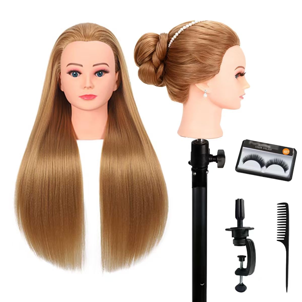 White Smoke Mannequin Head Human Hair For Braiding，Straight 22Inch Doll Head for Cosmetology & Hairdresser with Stand