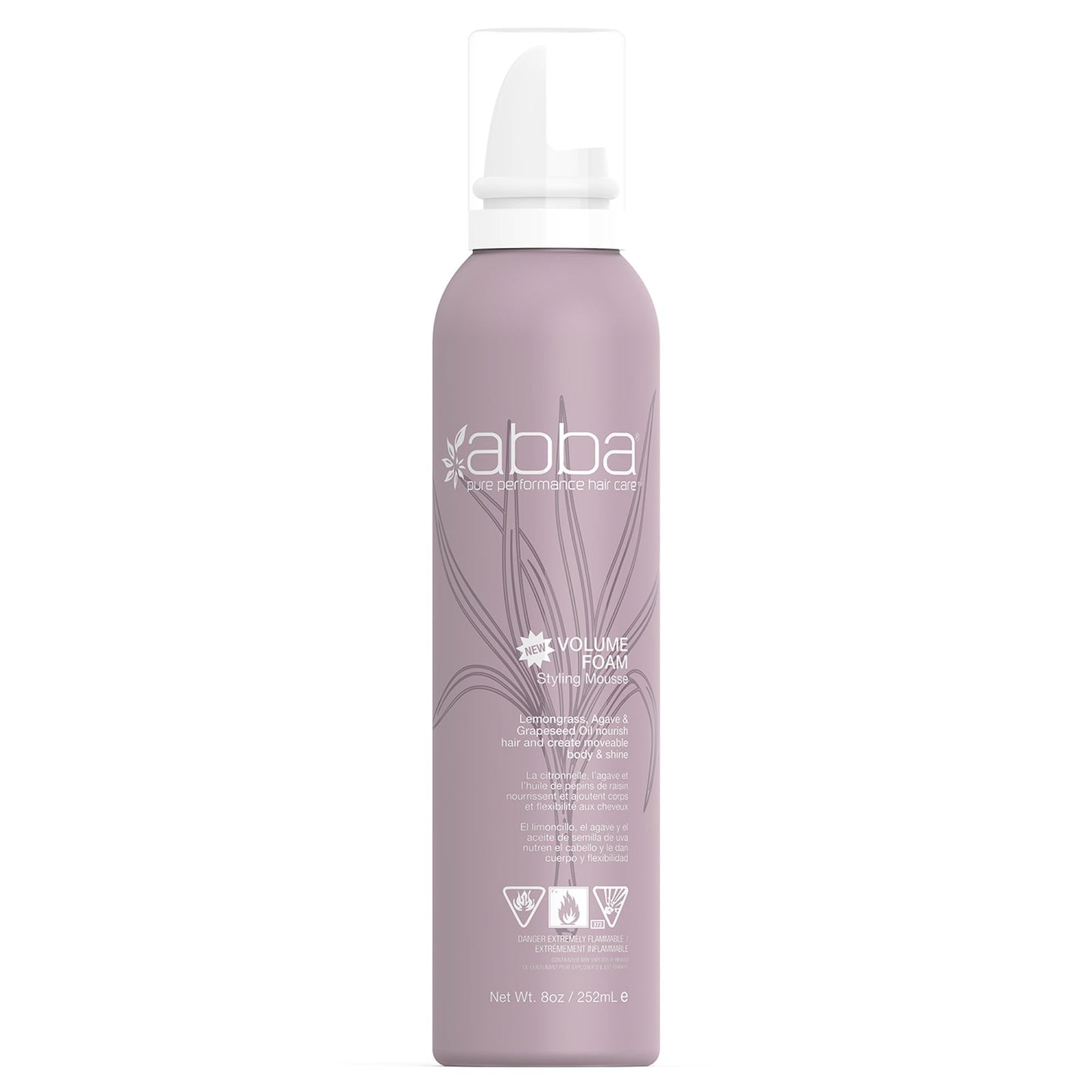 Dark Gray ABBA - Pure Volume Foam Styling Mousse - Grapefruit & Lemongrass, 8 fl oz