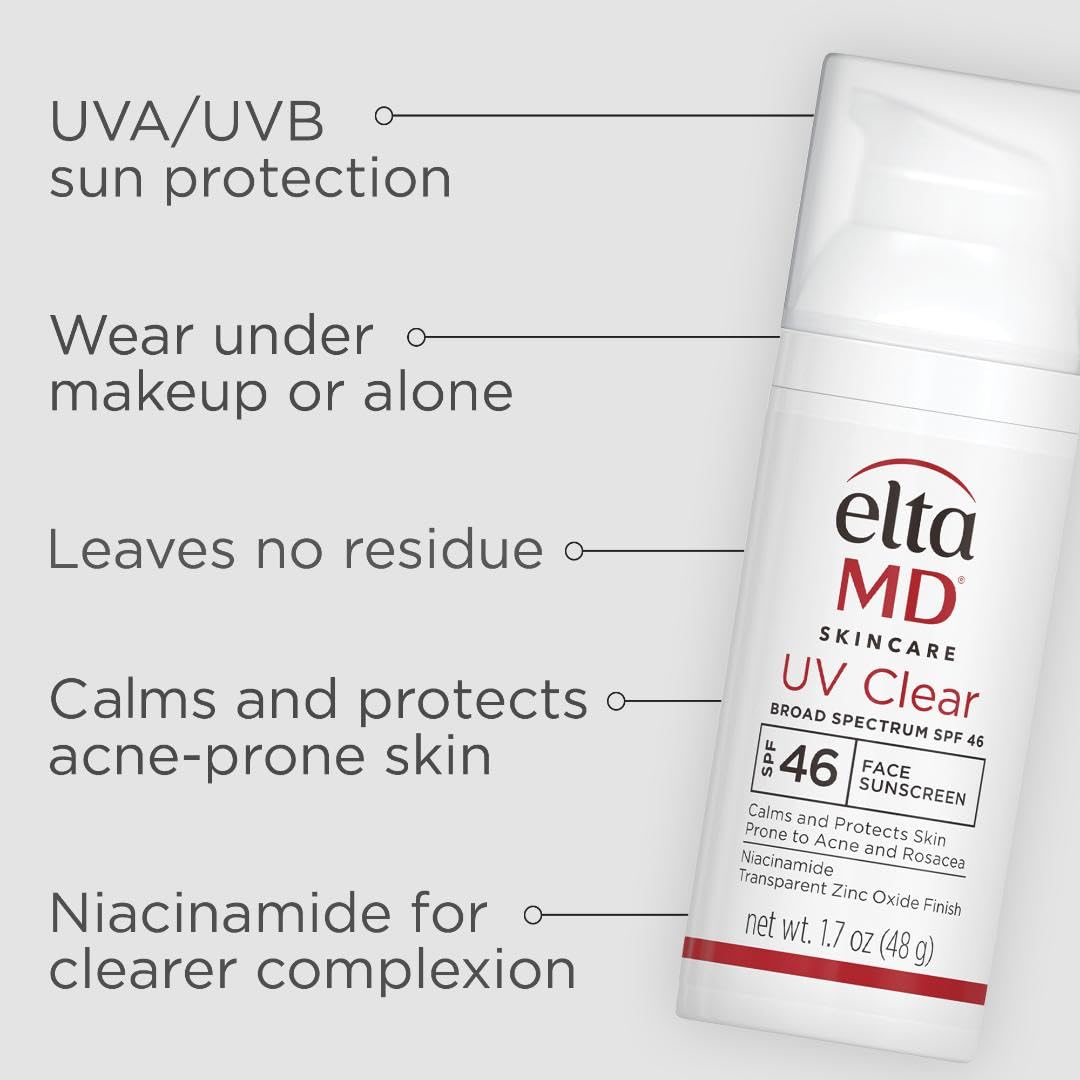 Lavender EltaMD UV Clear Face Sunscreen SPF 46, Oil-Free Sunscreen with Zinc Oxide, Dermatologist Recommended