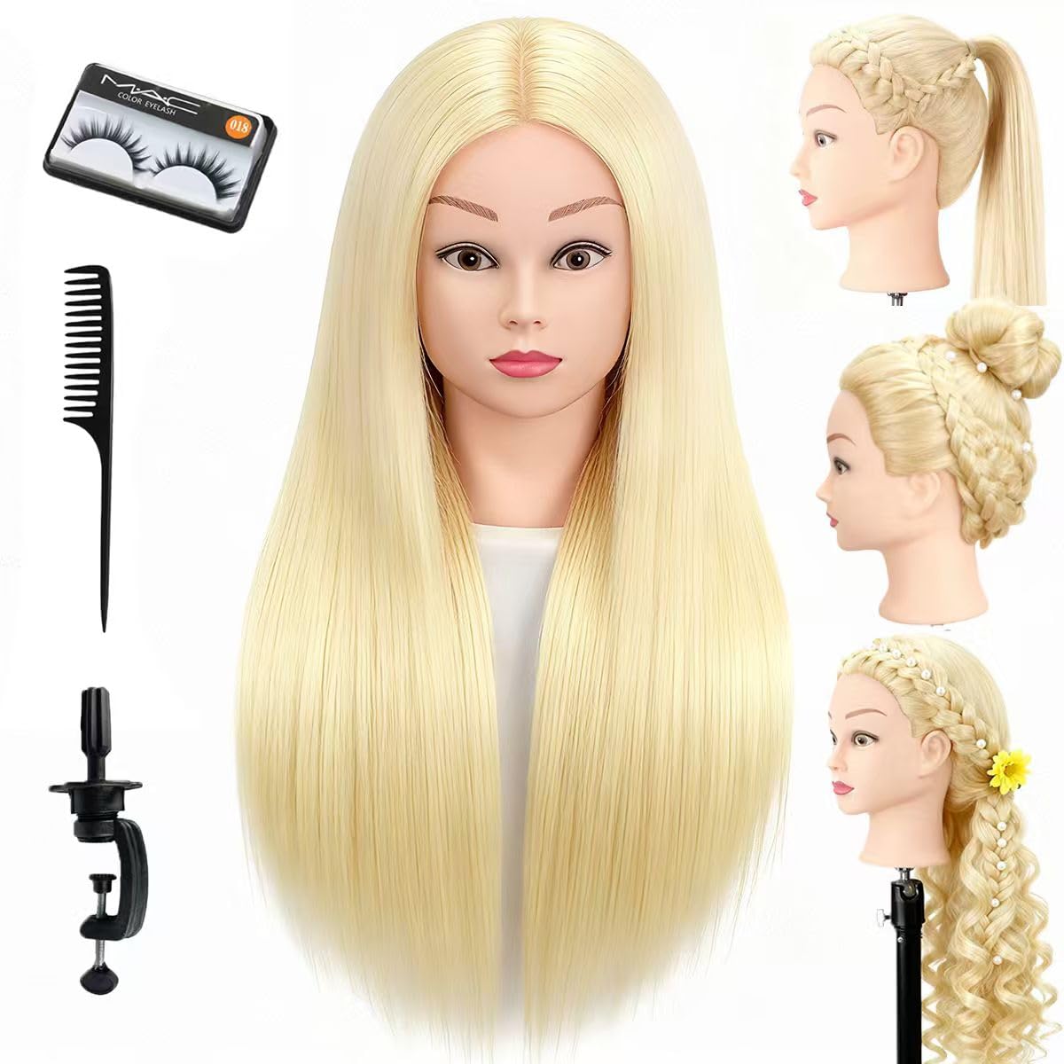 White Smoke Mannequin Head with 80% Human Hair for Hair Styling Practice 26-28 Inch Straight Hair Training Head for Cosmetology Barber Hairdresser Students and Professionals (613)