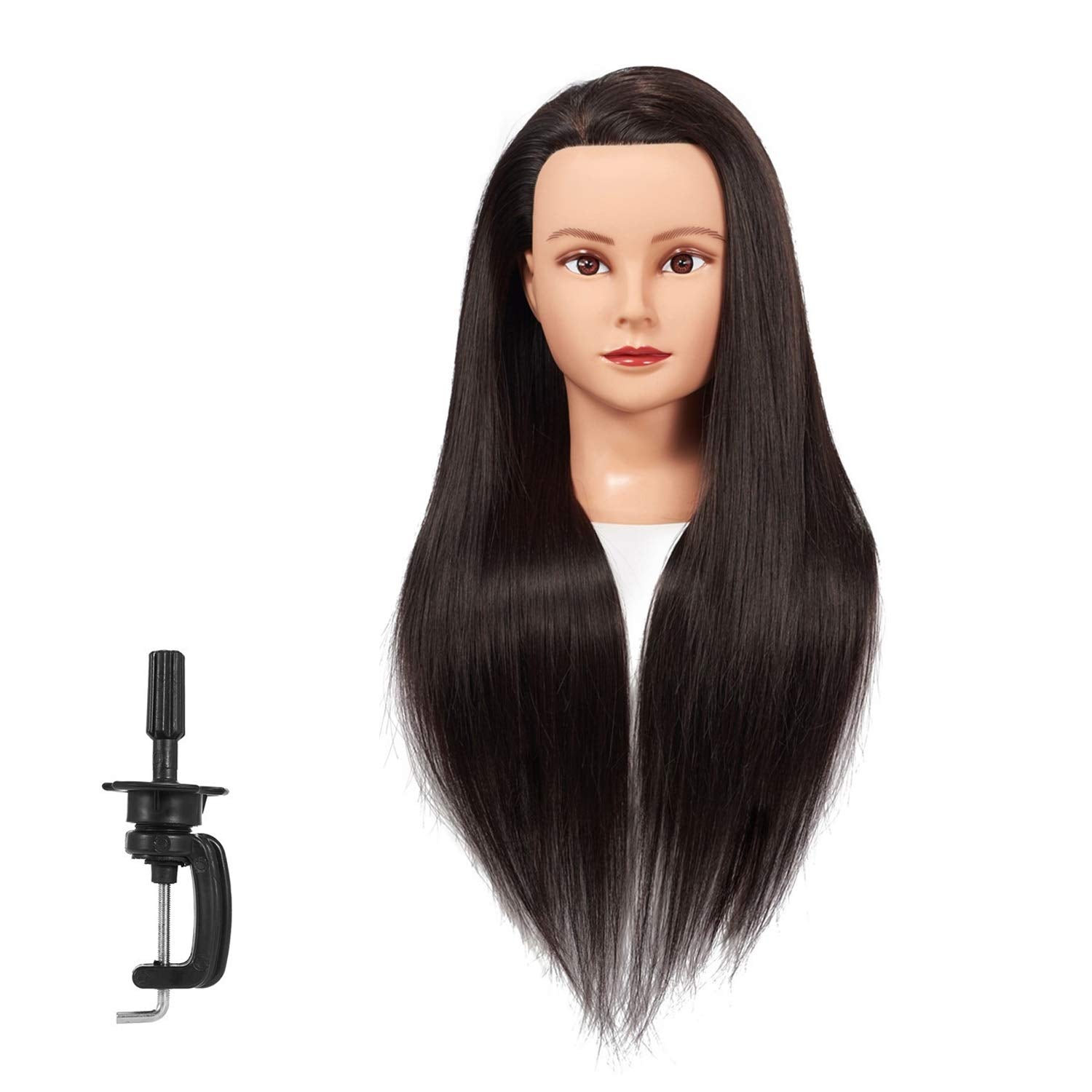 White Smoke Training Head 26"-28" Long Hair Mannequin Training Head Dolls for Cosmetology Synthetic Fiber Hair Styling Hairdressing Manikin Head for Hairdresser with Clamp Stand (Black)