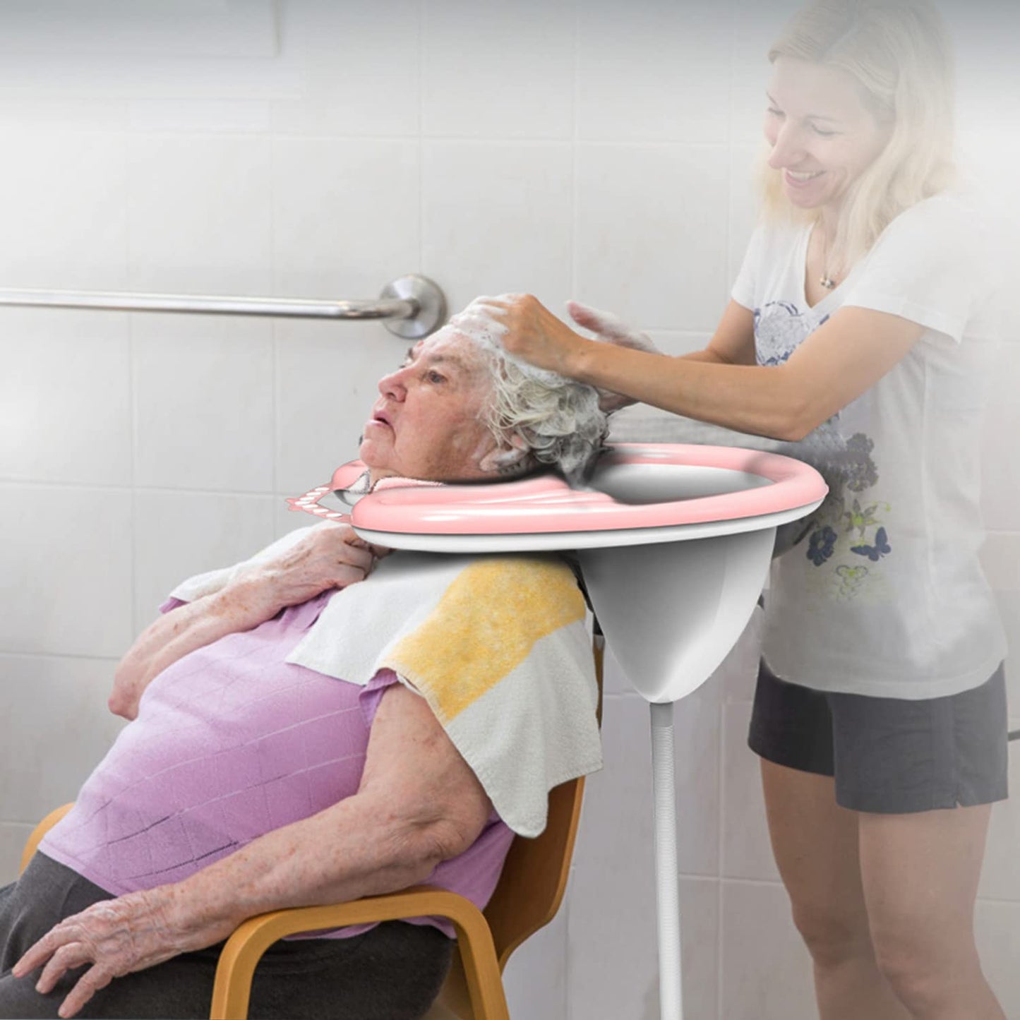 Light Gray Inflatable Washing Hair Basin,Portable Shampoo Basin,Hair Washing Tray-Medical Shampoo for The Disabled,Pregnant Women,Bedridden and Handicapped,Elderly&Child-Wash While in Wheelchair or Chair at Home