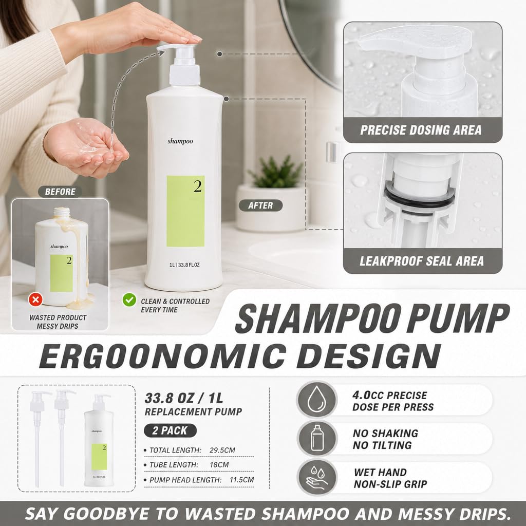 White Smoke 2 Pack Pump for Nioxin Shampoo Conditioner 33.8 oz Bottle, Liter Pump Dispenser for Nioxin System 1-4 Bottles,Liter Shampoo Pump for Nioxin System 2