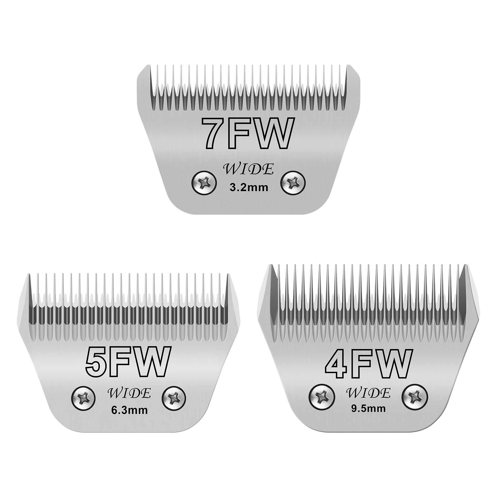 White Smoke Newbulu 3Pack Dog Grooming Wide Blade,Detachable Pet Dog Grooming Blades,Compatible with Andis,Oster A5,Wahl km10 Clippers.（4FW+5FW+7FW）