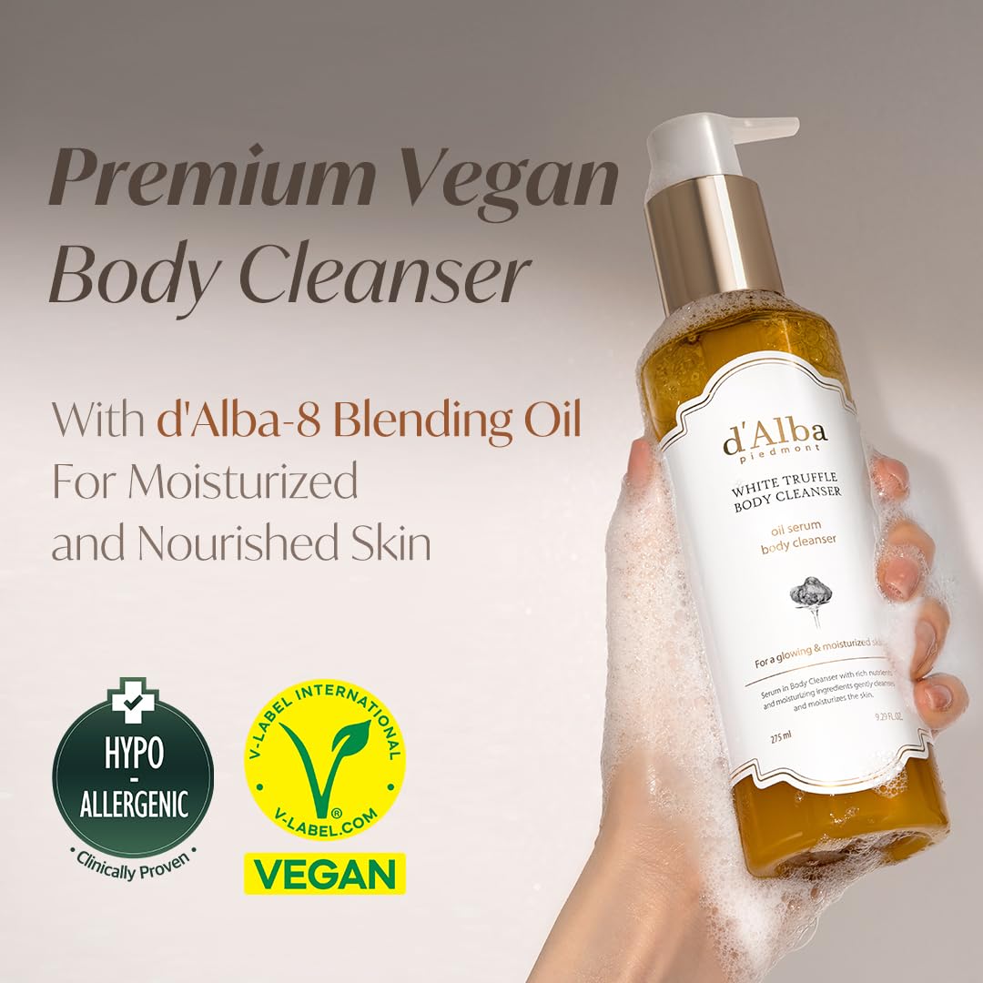 Misty Rose d'alba Piedmont White Truffle Oil Serum Body Cleanser 275ml, Vegan, Moisturizing and Mild Formula, Rich Gentle Lather