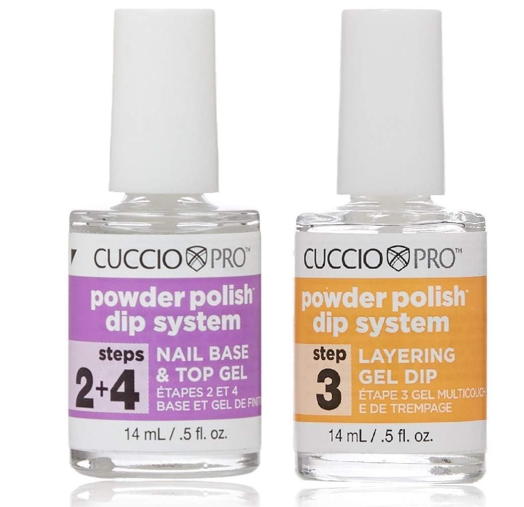 White Smoke Cuccio Powder Polish Dip System Steps 2 & 4 Nail Base & Top Gel + Step 3 Layering Gel Duo Set – 0.5 oz Each – Professional Nail Dipping System for Long-Lasting, High-Gloss Finish