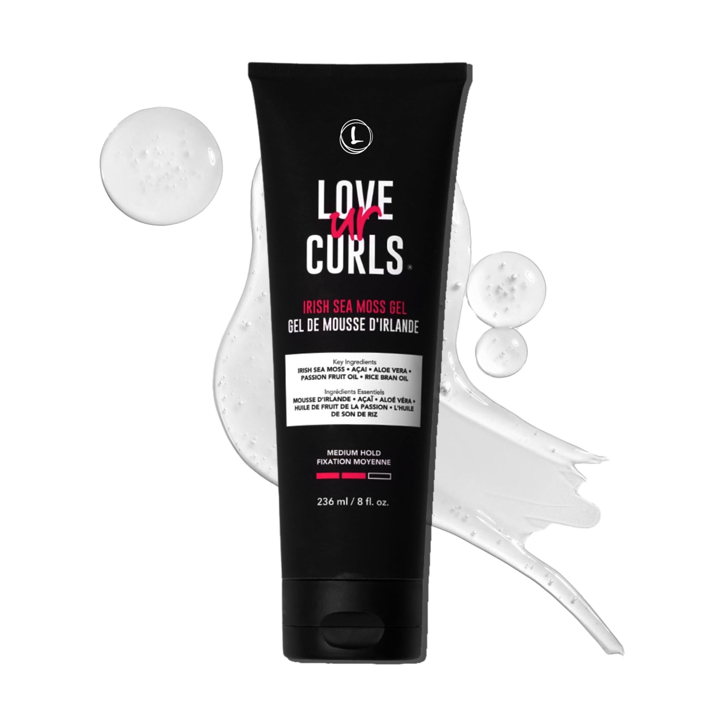 White Smoke Love Ur Curls Irish Sea Moss Hair Gel, Medium Hold Hair Styling Curling Gel for Defined Curly Hair, Waves & Coils, Vegan, Cruelty Free, 236mL