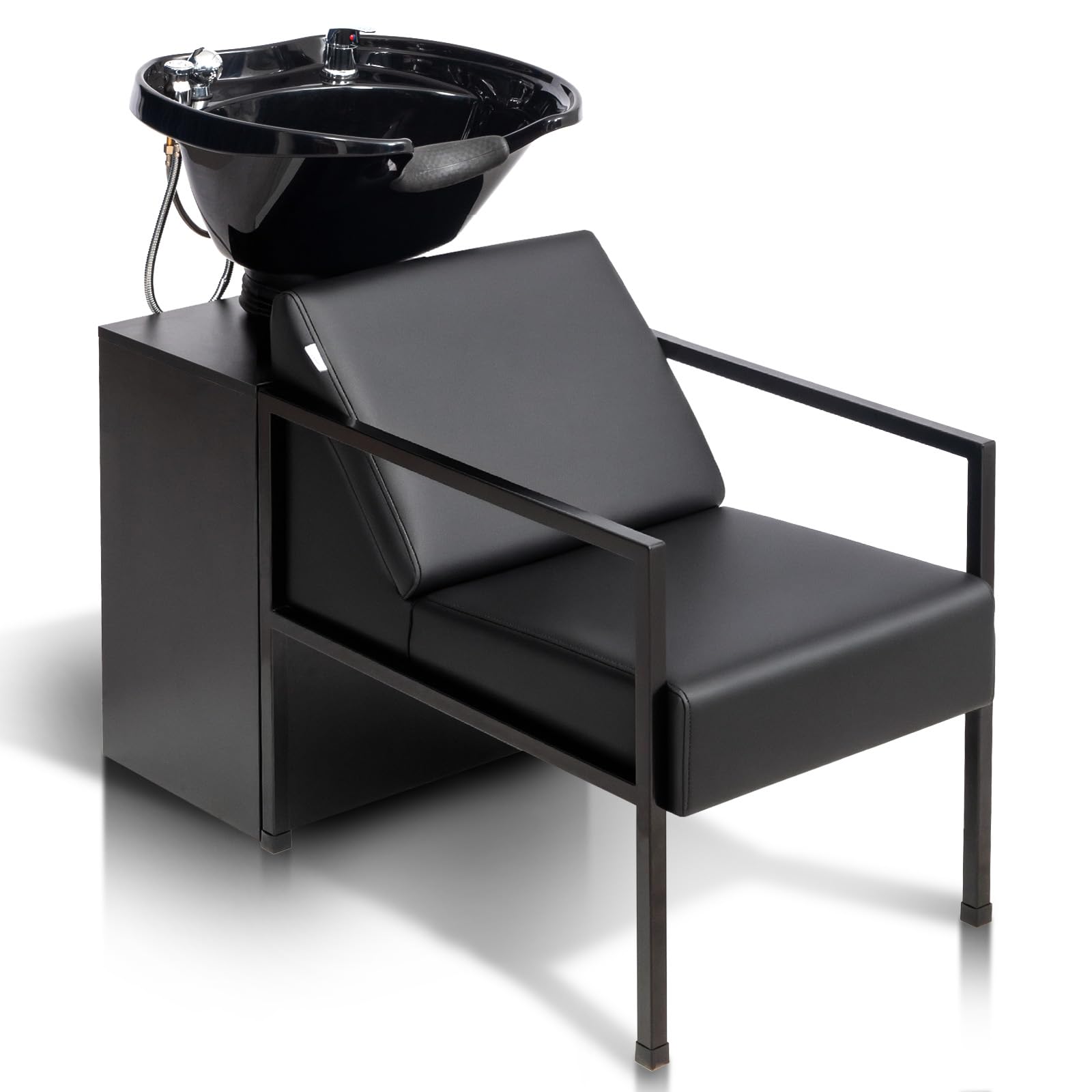 White Smoke OmySalon Salon Shampoo Bowl and Chair, Hair Washing Station w/Tilting Sink & Storage Cabinet, Backwash Barber Chair for Barbershop Beauty Spa Massage Hairdressing
