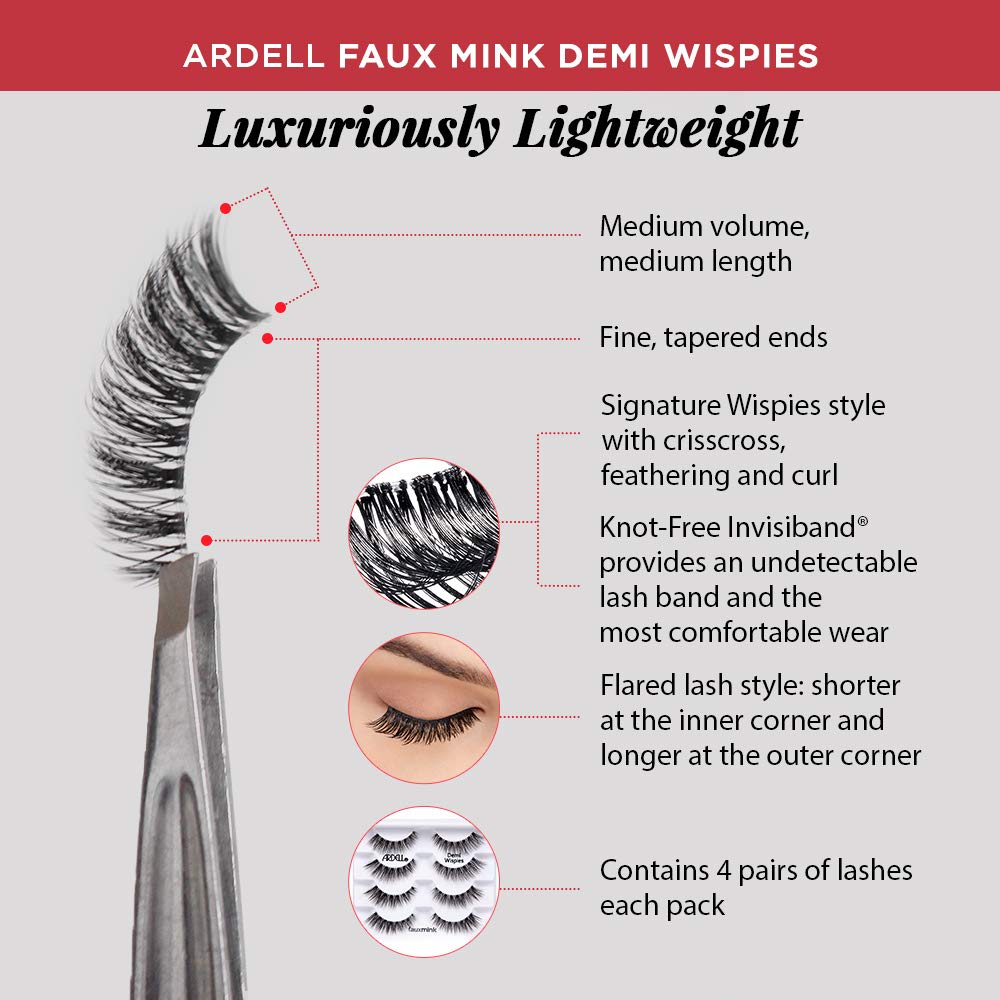 Light Gray Ardell Faux Mink Lashes Demi Wispies False Eyelashes Multipack, Natural Look Lashes for Everyday Wear, 2 Pack