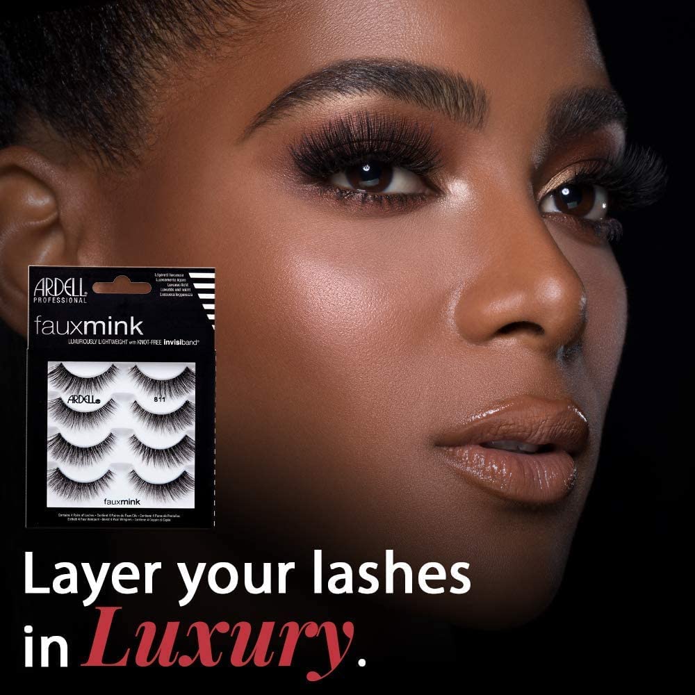 Black Ardell Faux Mink Lashes 811 False Eyelashes – Lightweight Natural Faux Mink Strip Wispy Lashes with Invisiband, 4 Pairs, 1 Pack