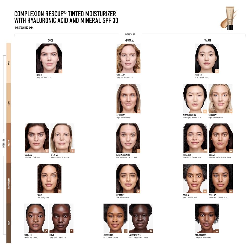 White Smoke bareMinerals Complexion Rescue Tinted Moisturizer for Face with SPF 30, Full Size, Opal 01, Vegan, Cruelty-Free & Dermatologist-Tested