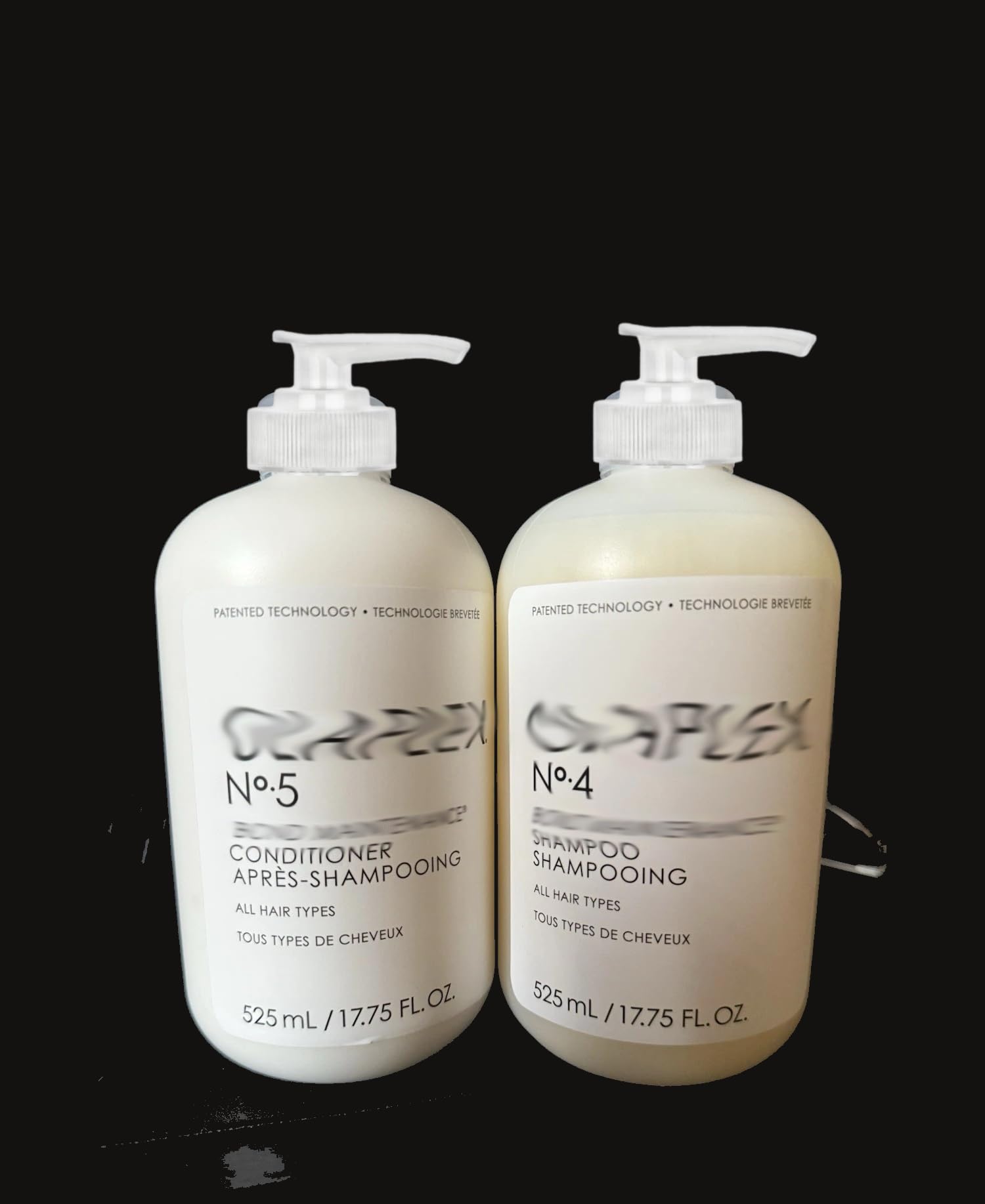 Black Dispenser Pumps Compatible with the New Size Jumbo Olaplex No. 4 Shampoo and No. 5 Conditioner 17.75 oz, 525 ml Size Bottles, Ultra Essentials (Two White Pumps - 4 and 5 (17.75oz Jumbo)
