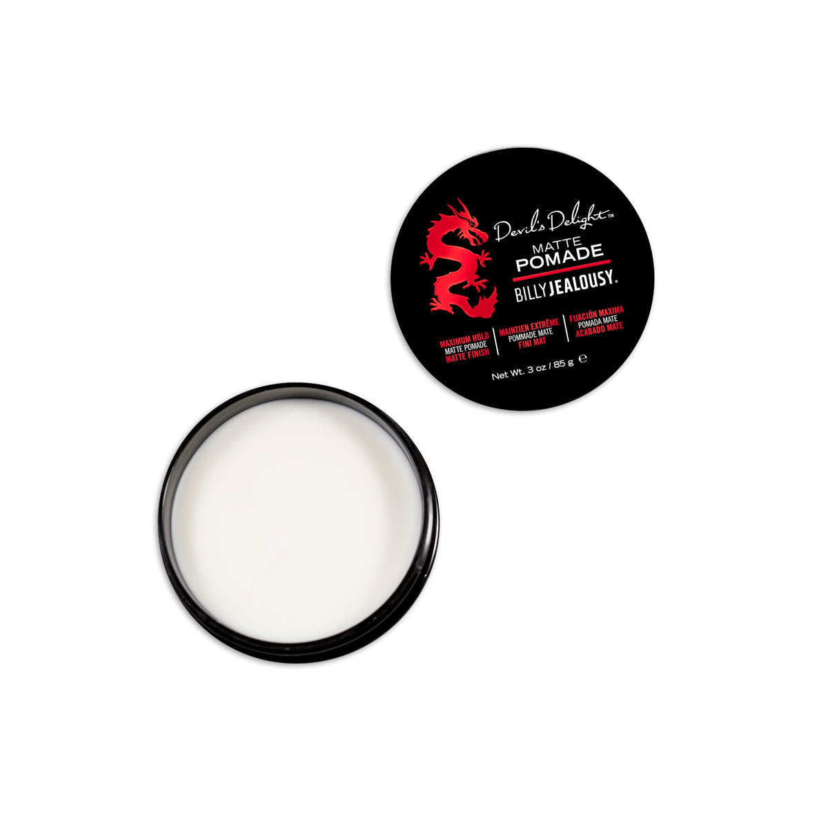 White Smoke Billy Jealousy Devil's Delight Matte Pomade for Men Adds Volume and Definition, Strong Hold Water-Based Formula with Black Pepper Sandalwood Scent, 3 Oz.