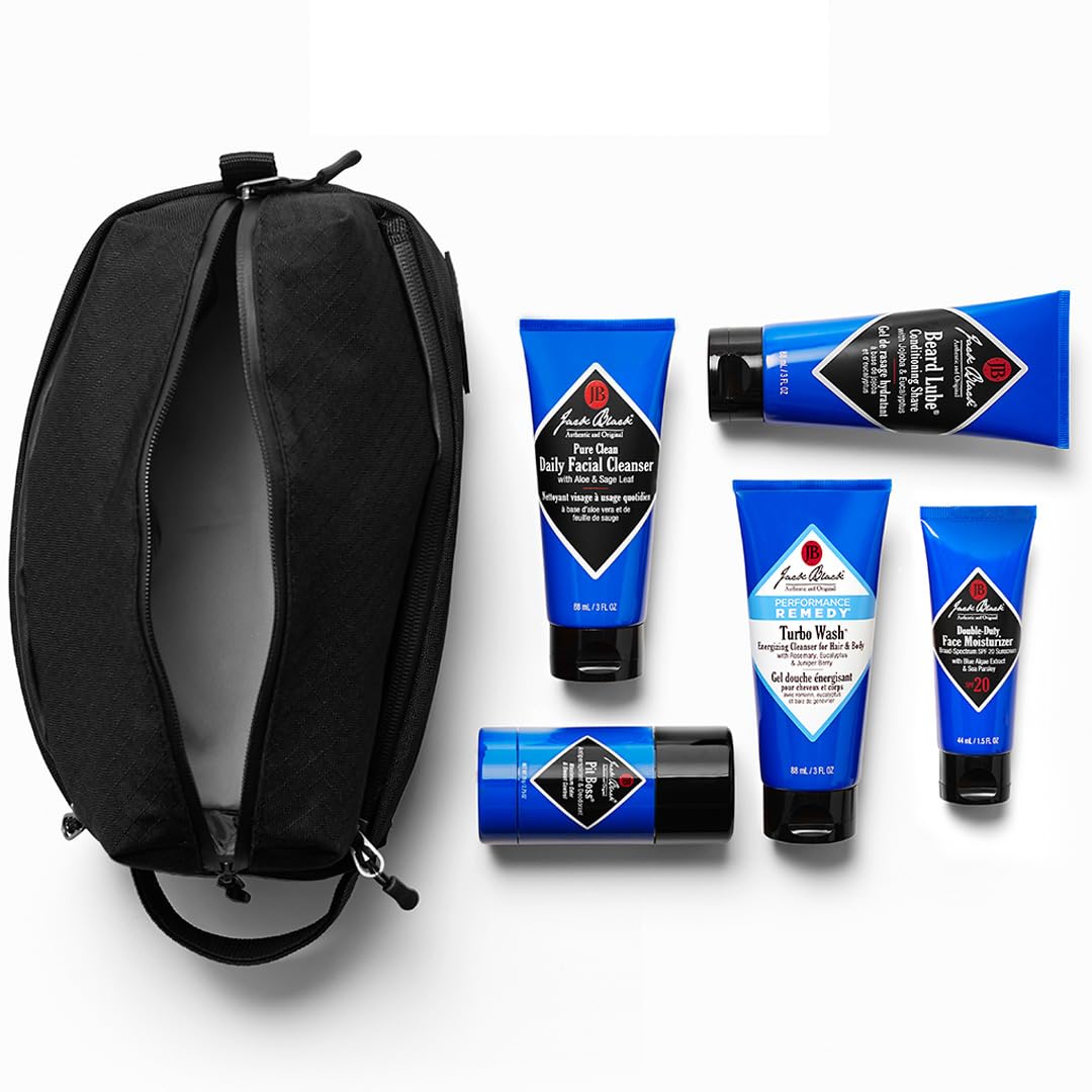 White Smoke Jack Black Jetsetter Travel Size Skin Care Set for Men with Luxe Travel Bag