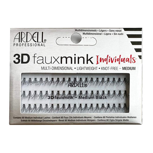 White Smoke Ardell 3D Faux Mink Individual Lashes – Medium Black, Knot-Free Cluster Lashes, Customizable Eyelash Extension Kit, 1 Pack