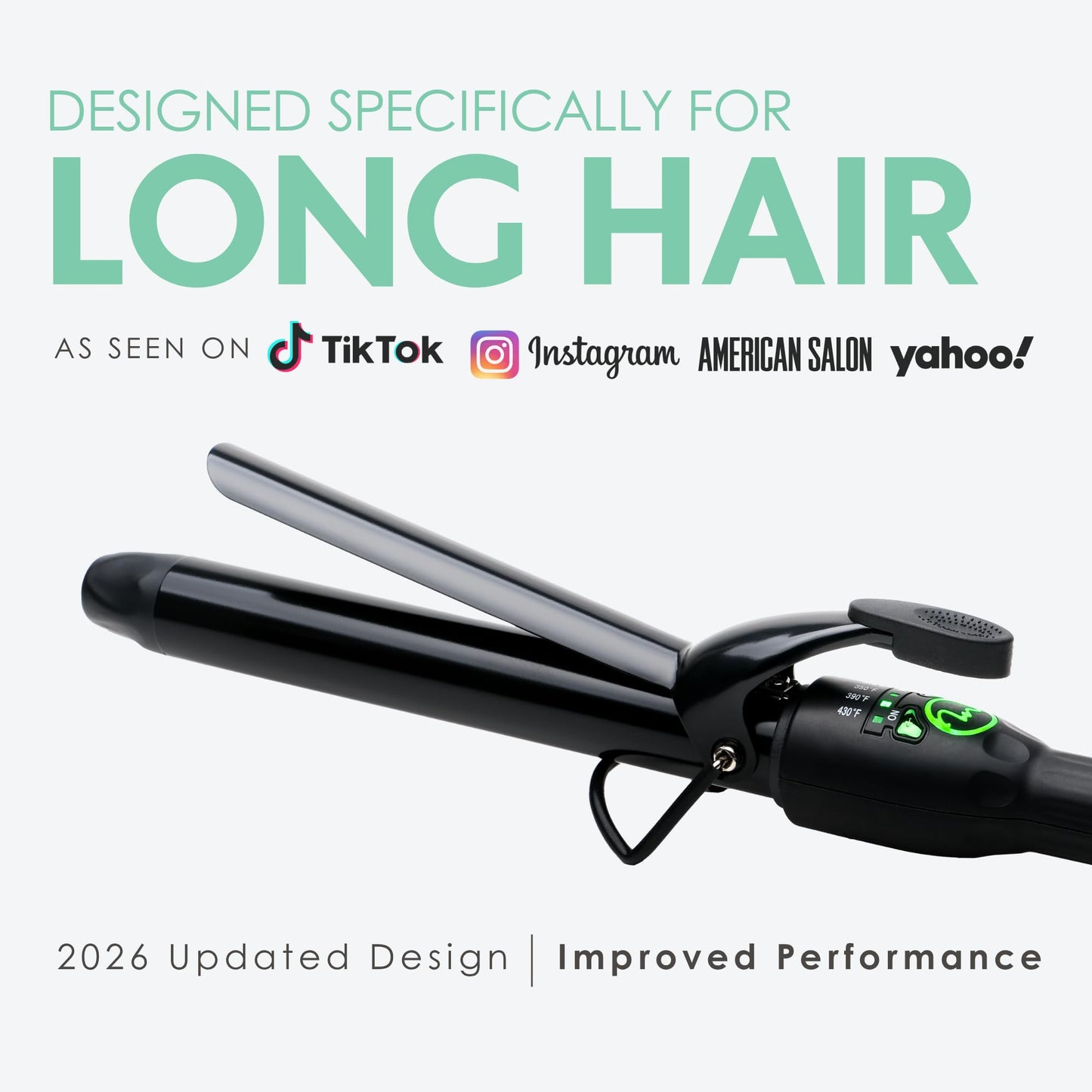 White Smoke MINT REVAMP X-Long Barrel 1 Inch Curling Iron — Easier & Faster Styling for Long Hair | Truly Ionic & Even Heat Ceramic Curling Iron 1 Inch | Professional Optimized Clamp for Smooth Salon Curls