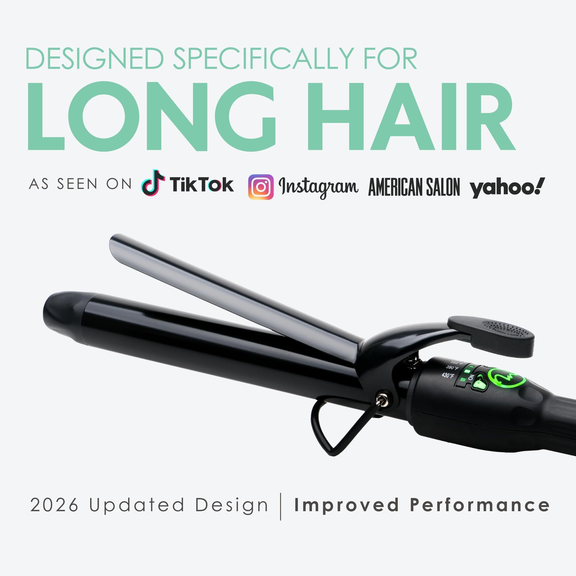 White Smoke MINT REVAMP X-Long Barrel 1 Inch Curling Iron — Easier & Faster Styling for Long Hair | Truly Ionic & Even Heat Ceramic Curling Iron 1 Inch | Professional Optimized Clamp for Smooth Salon Curls