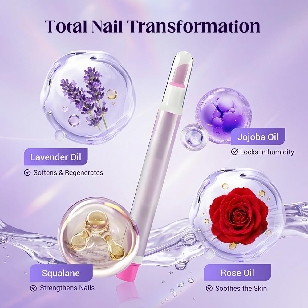 Thistle Jurfest 2-In-1 Cuticle Oil Pusher Pen,Ceramic Cuticle Remover, Portable Nail Oil Pen, Moisturizing Supports a strong look For Nail Salon, Gentle Hangnail Remover For Women (Rose + Lavender)