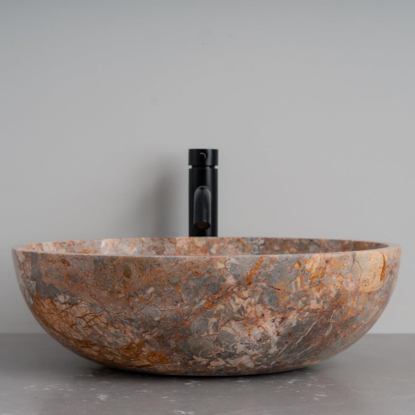 Gray Oval-Shaped Golden - Gray Marble Vessel Sink for Bathroom – 19" × 15" × 6"