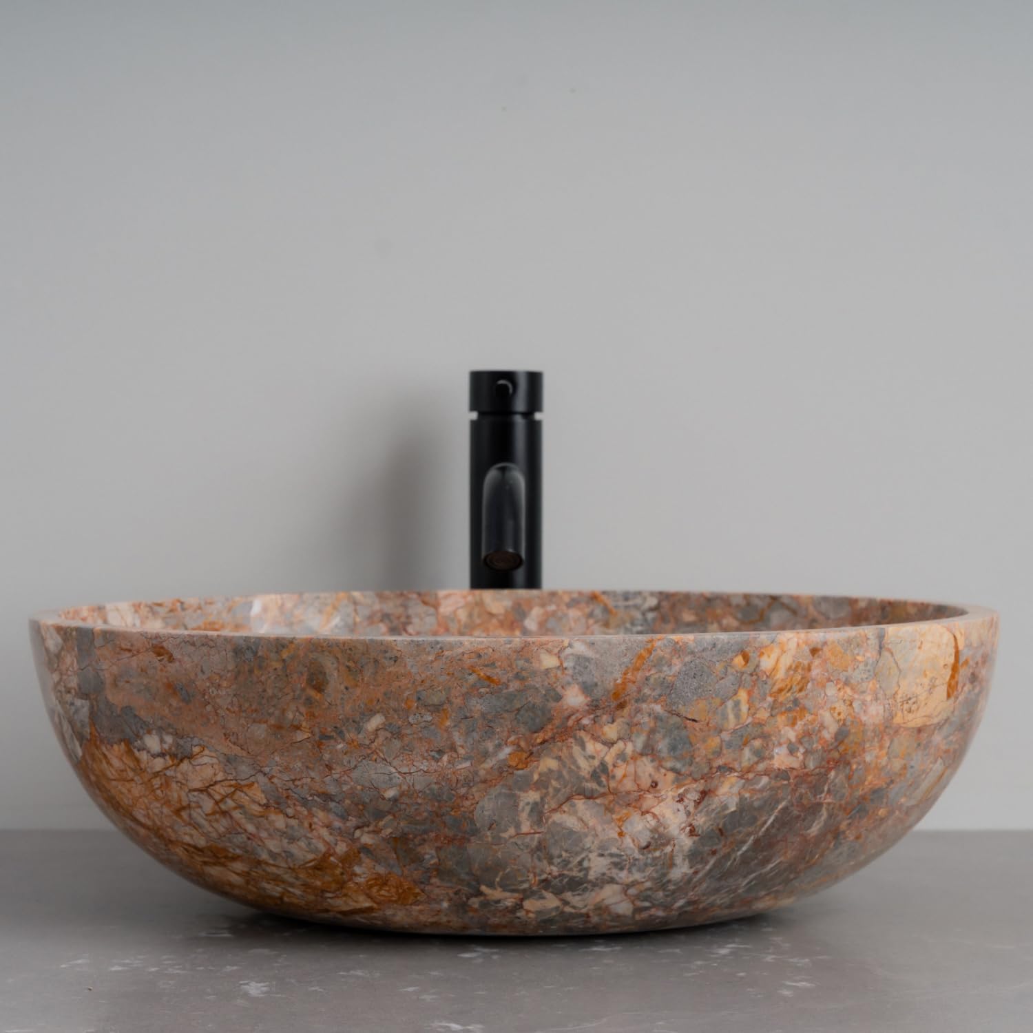 Gray Oval-Shaped Golden - Gray Marble Vessel Sink for Bathroom – 19" × 15" × 6"