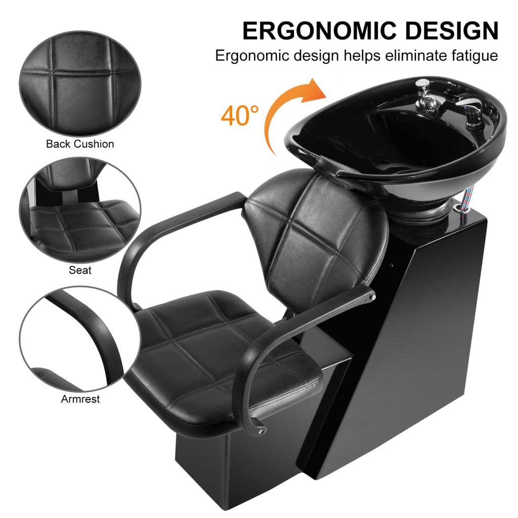 White Smoke Artist hand Shampoo Bowls Shampoo Barber Backwash Chair Ceramic Shampoo Bowl Sink Chair, with Foot Pedal for Spa Beauty Salon Equipment