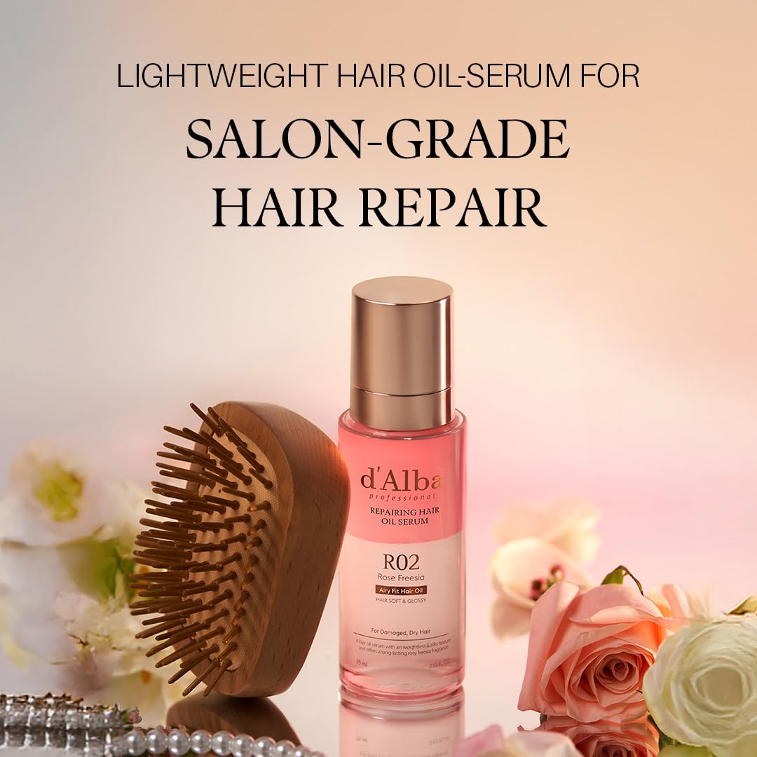 Bisque Holiday Hair Care Gift Set (Hair Oil 2.54 fl oz. & Perfume 1.69 fl oz.), Repairing Hair Oil Serum & Hair Perfume Duo, Silky & Glossy Finish, Rose & Freesia Scent