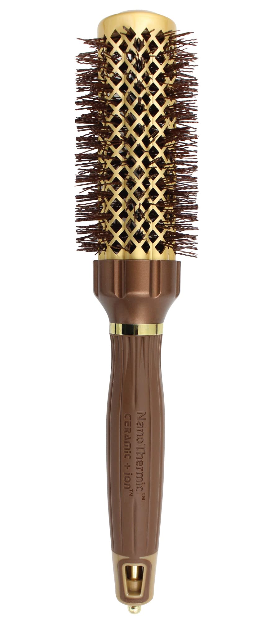 White Smoke Olivia Garden NanoThermic PowerGrip Thermal Round Hair Brush - Not Electrical - Ceramic Blowout Brush for Medium to Thick Hair, 1 1/4 inch