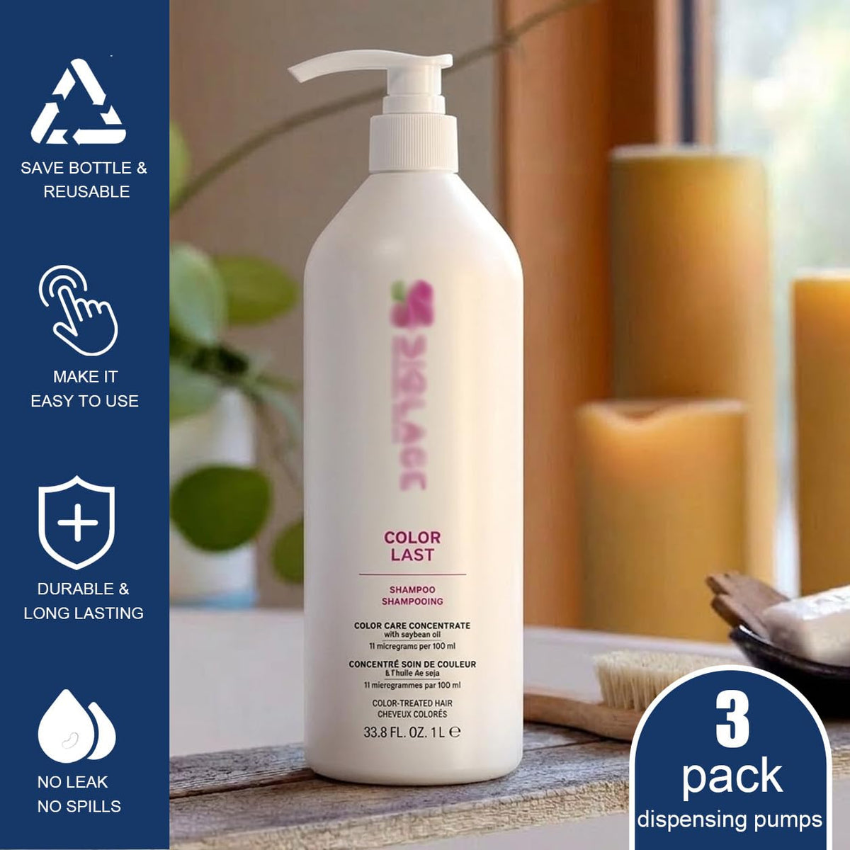 Midnight Blue 3 Pcs Dispenser Pump Replacement Compatible with Biolage Shampoo and Conditioner 1 L/33.8 Fl Oz Bottle, Liter Pump Dispenser for Biolage