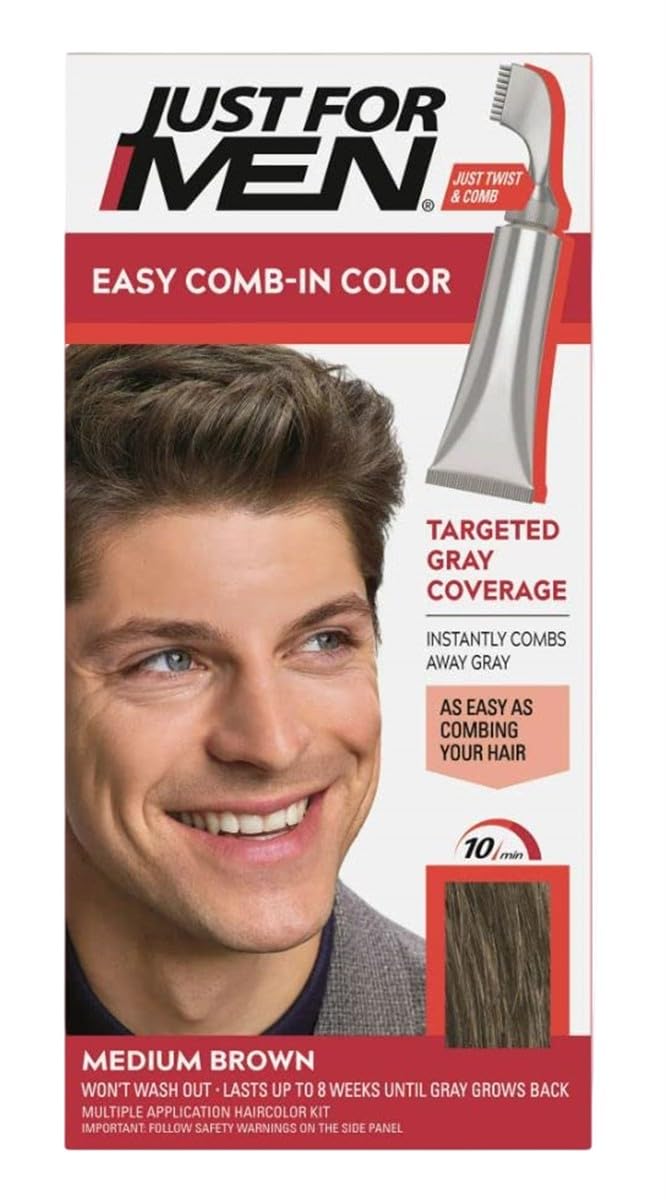 Misty Rose Just For Men Easy Comb-in Hair Color for Men with Applicator, Medium Brown, A-35