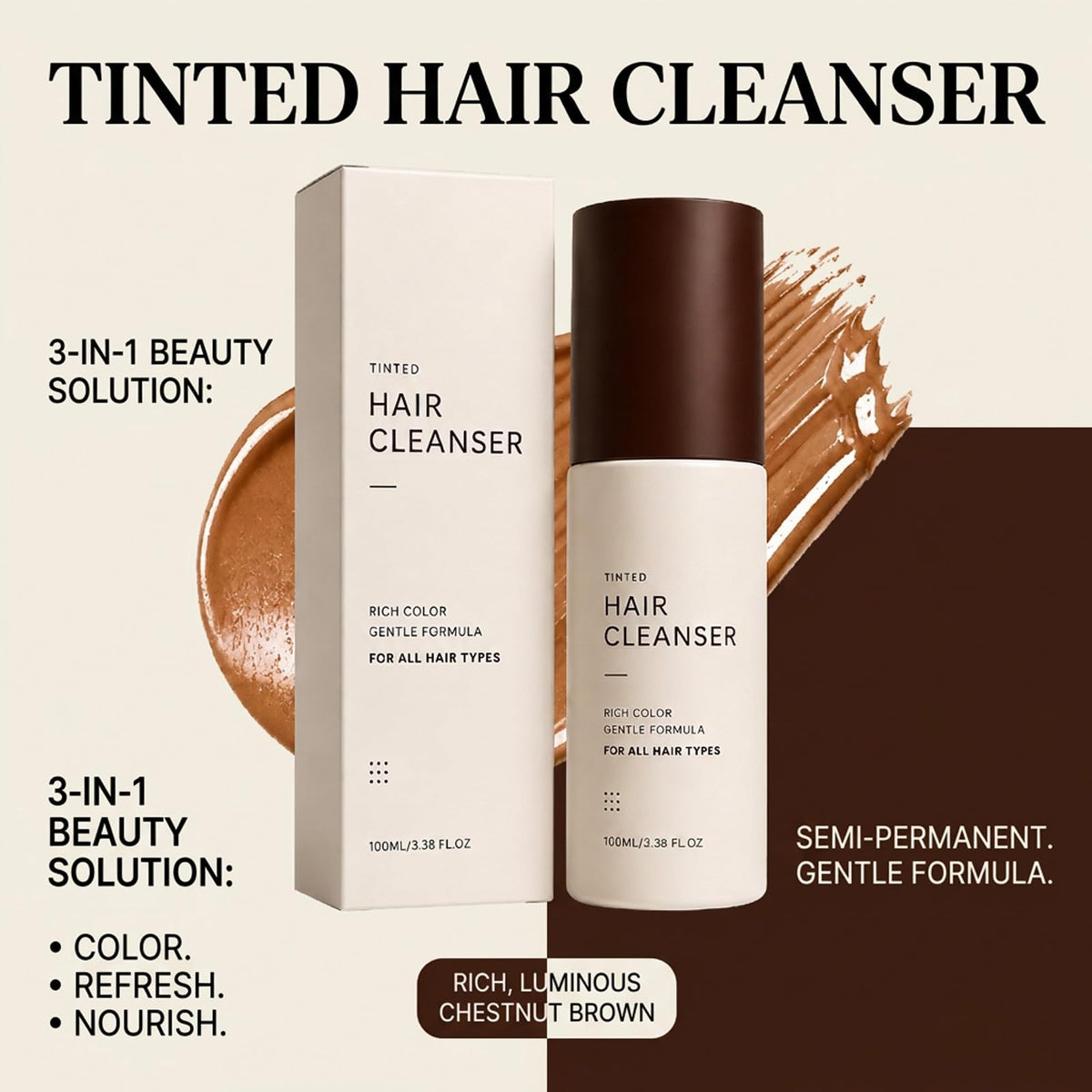 Black Pearwood Color Shampoo 3-in-1 Semi-Permanent Hair Dye (Black)